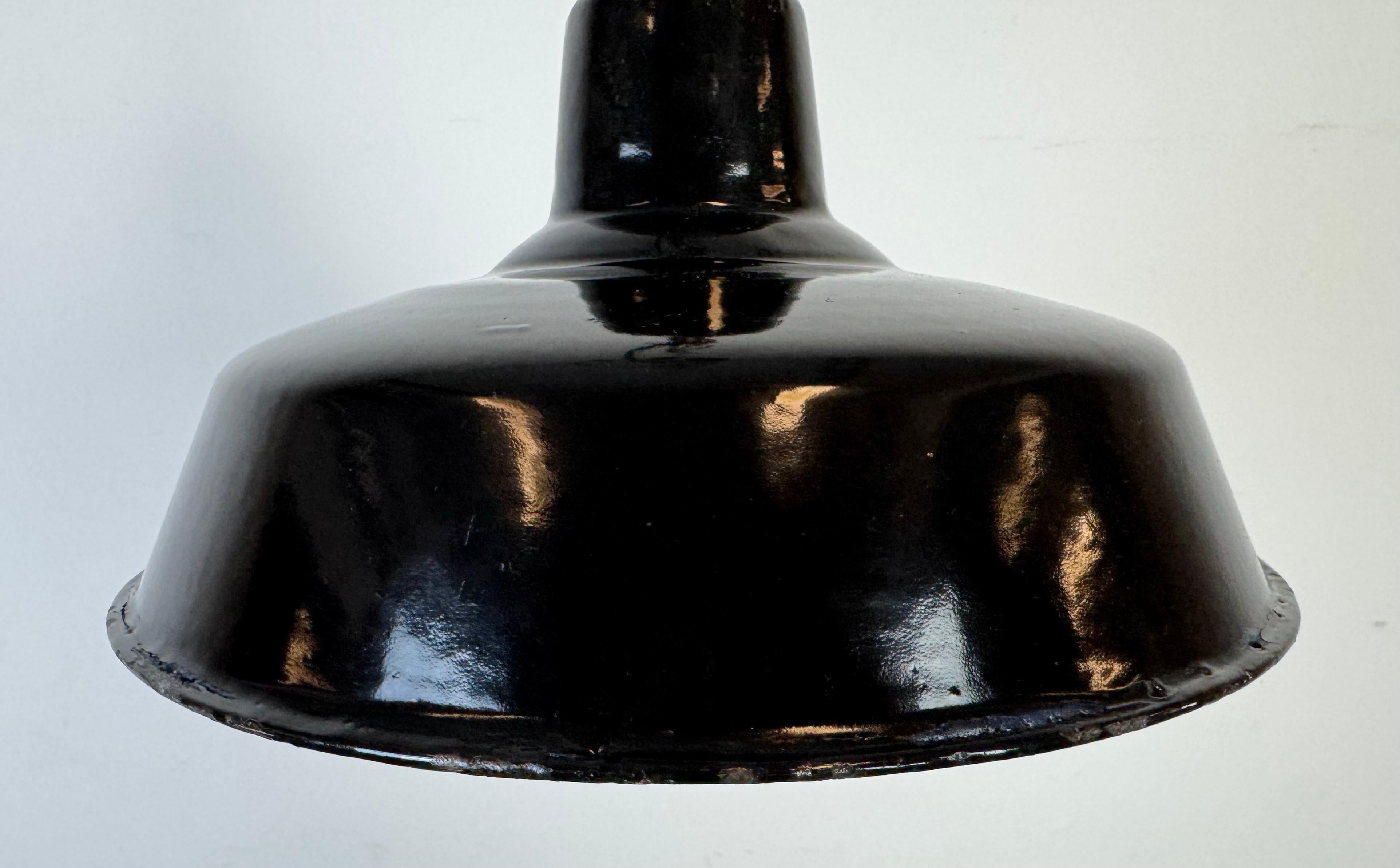 British Industrial Black Enamel Factory Pendant Lamp, 1960s For Sale