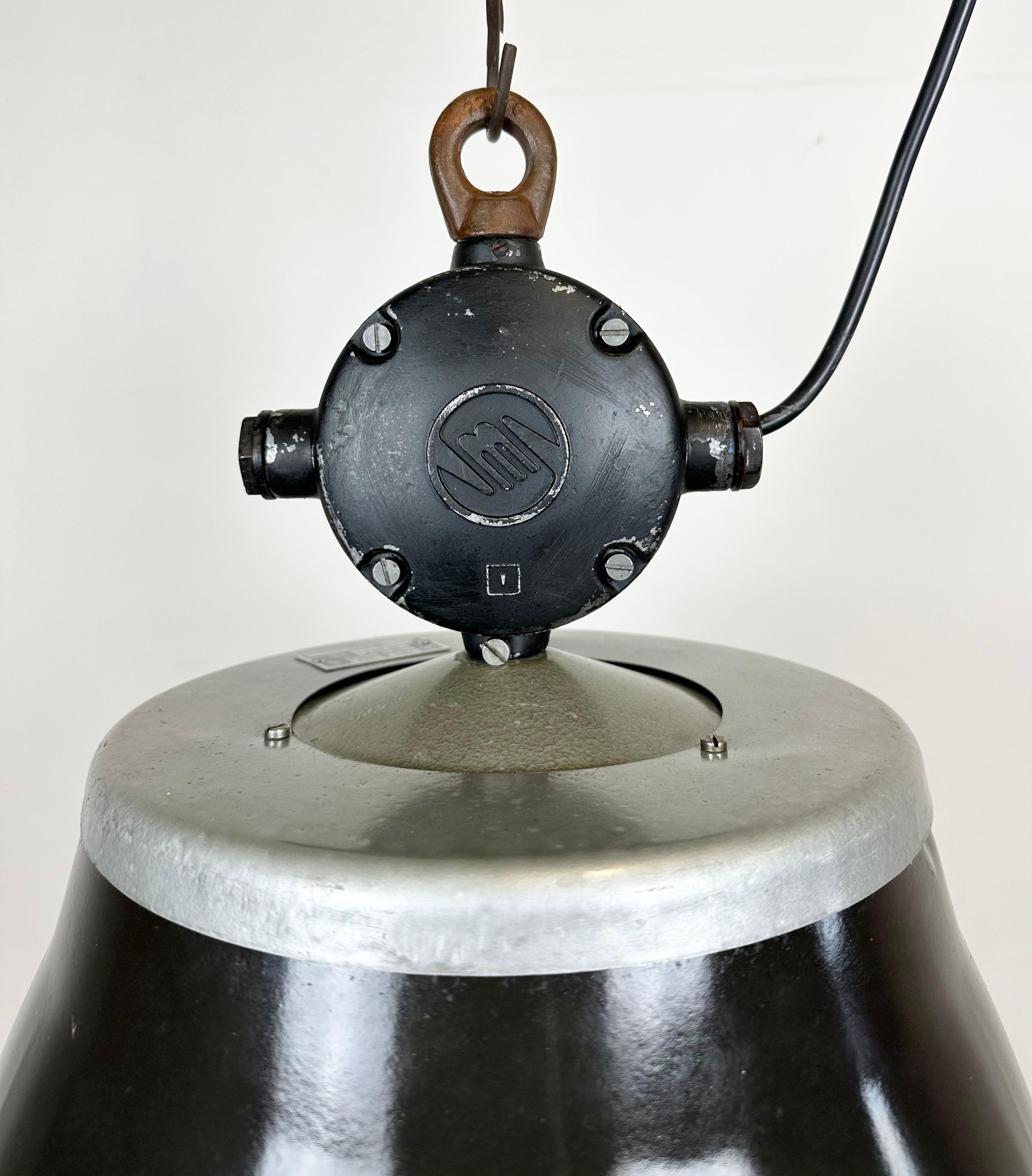 Industrial Black Enamel Factory Pendant Lamp, 1960s In Good Condition For Sale In Kojetice, CZ