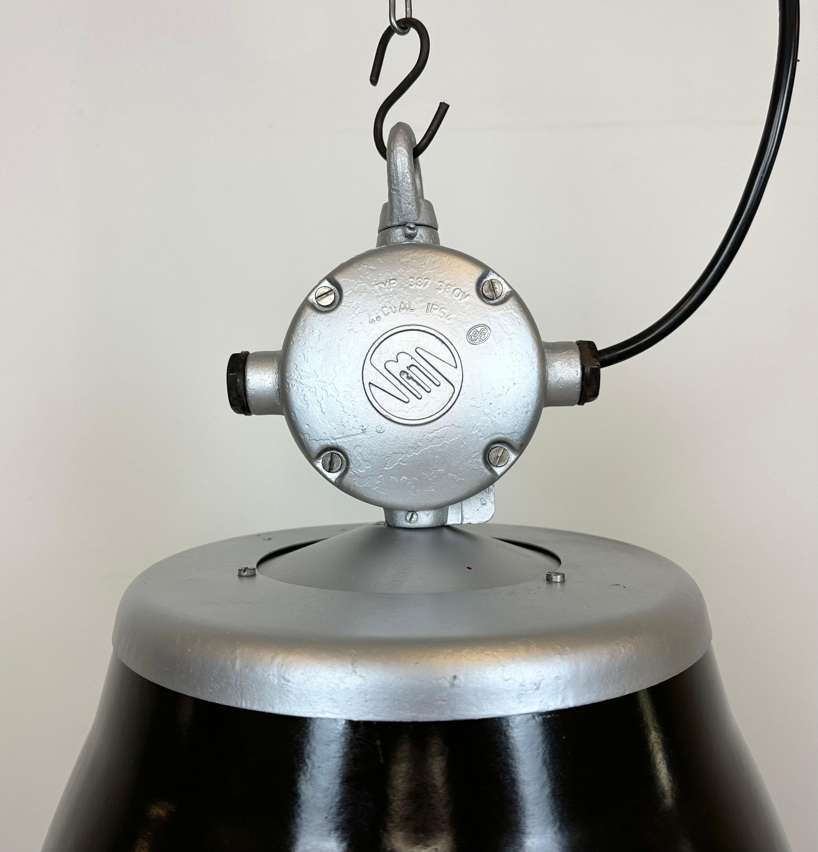 Industrial Black Enamel Factory Pendant Lamp, 1960s In Good Condition For Sale In Kojetice, CZ