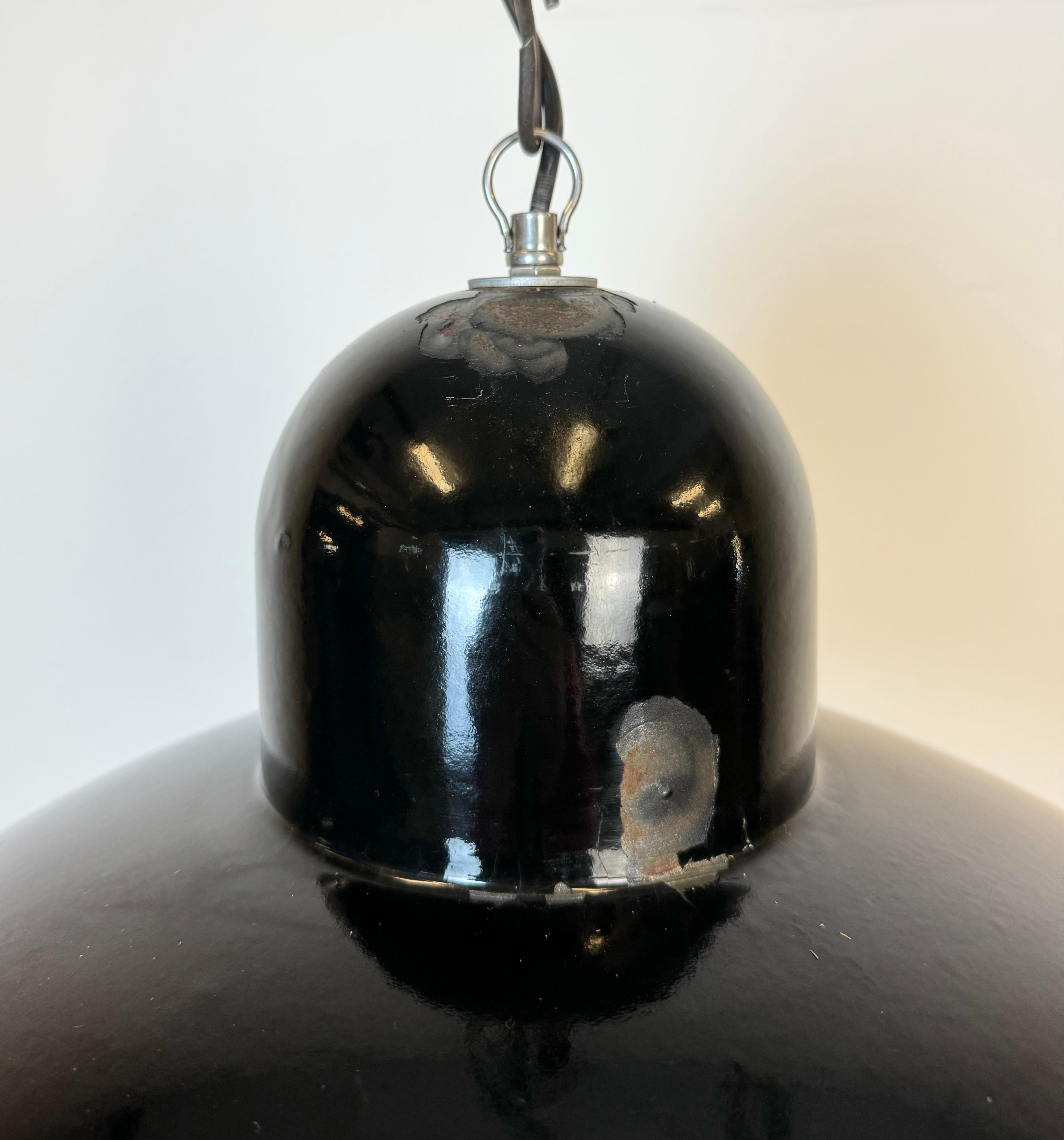Industrial Black Enamel Factory Pendant Lamp, 1960s In Good Condition For Sale In Kojetice, CZ