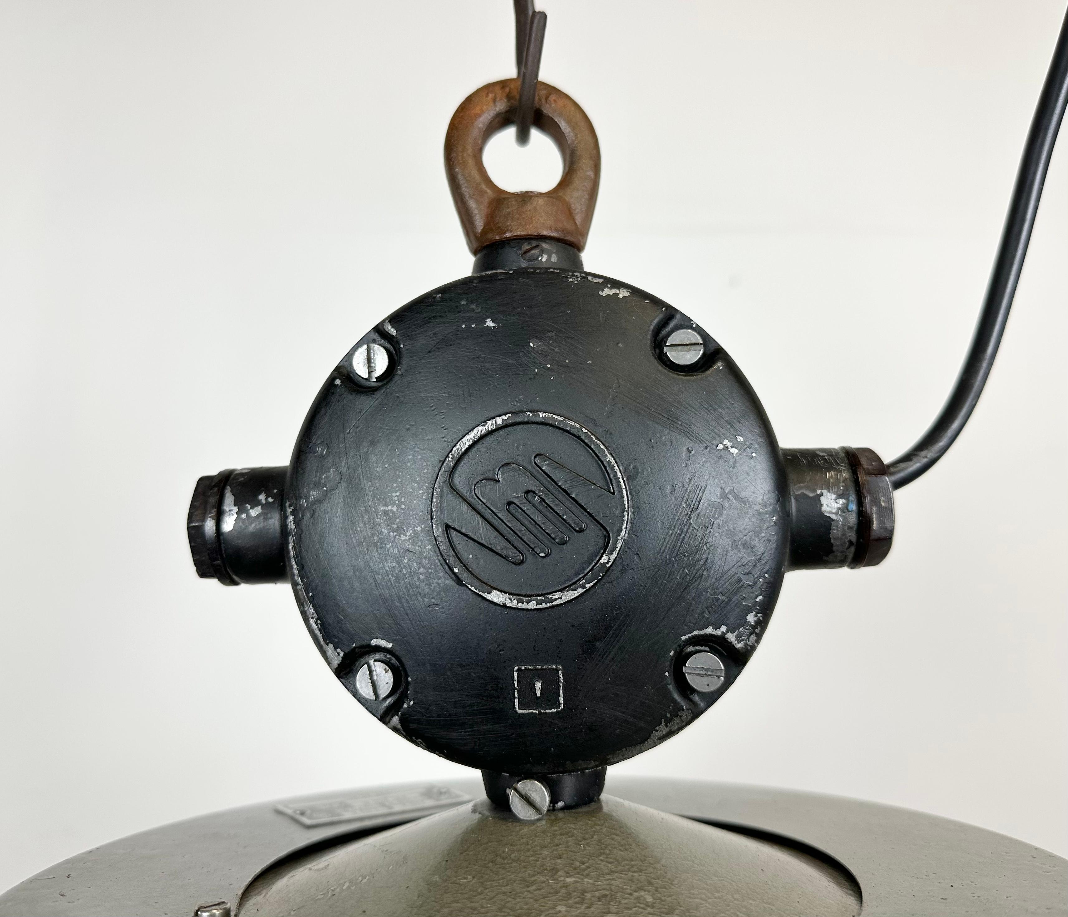 Aluminum Industrial Black Enamel Factory Pendant Lamp, 1960s For Sale