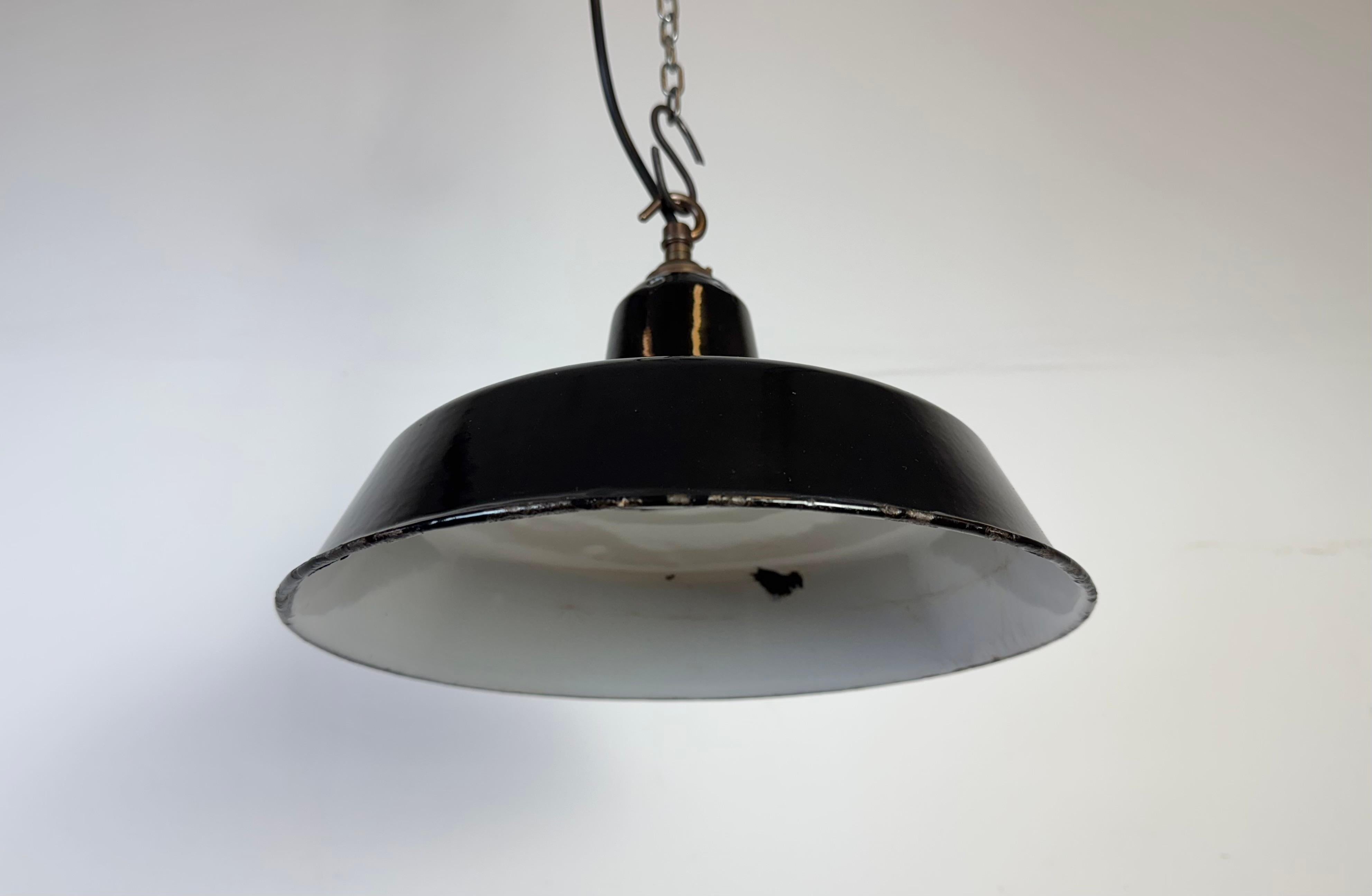 Industrial Black Enamel Factory Pendant Lamp, 1960s For Sale 1