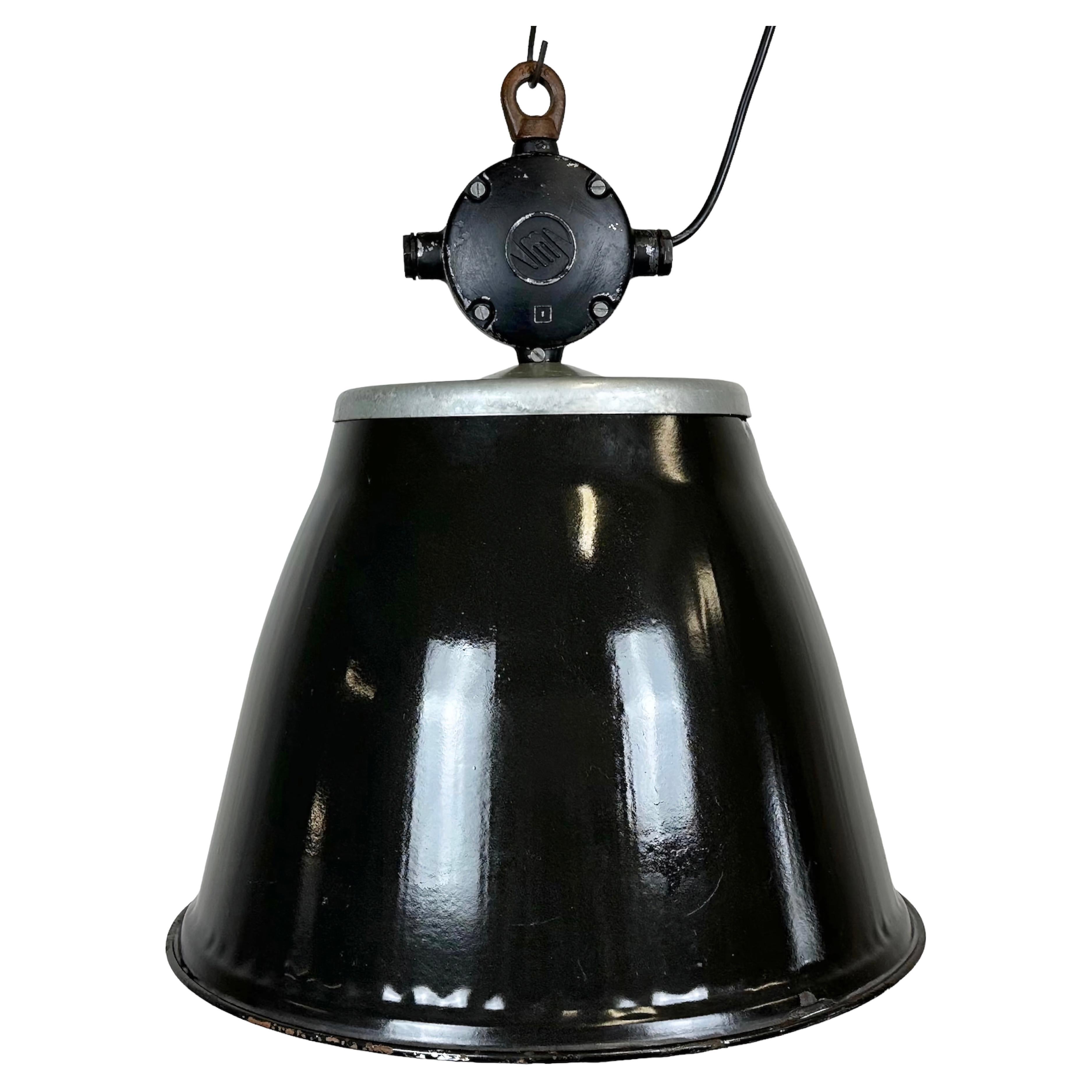 Industrial Black Enamel Factory Pendant Lamp, 1960s For Sale