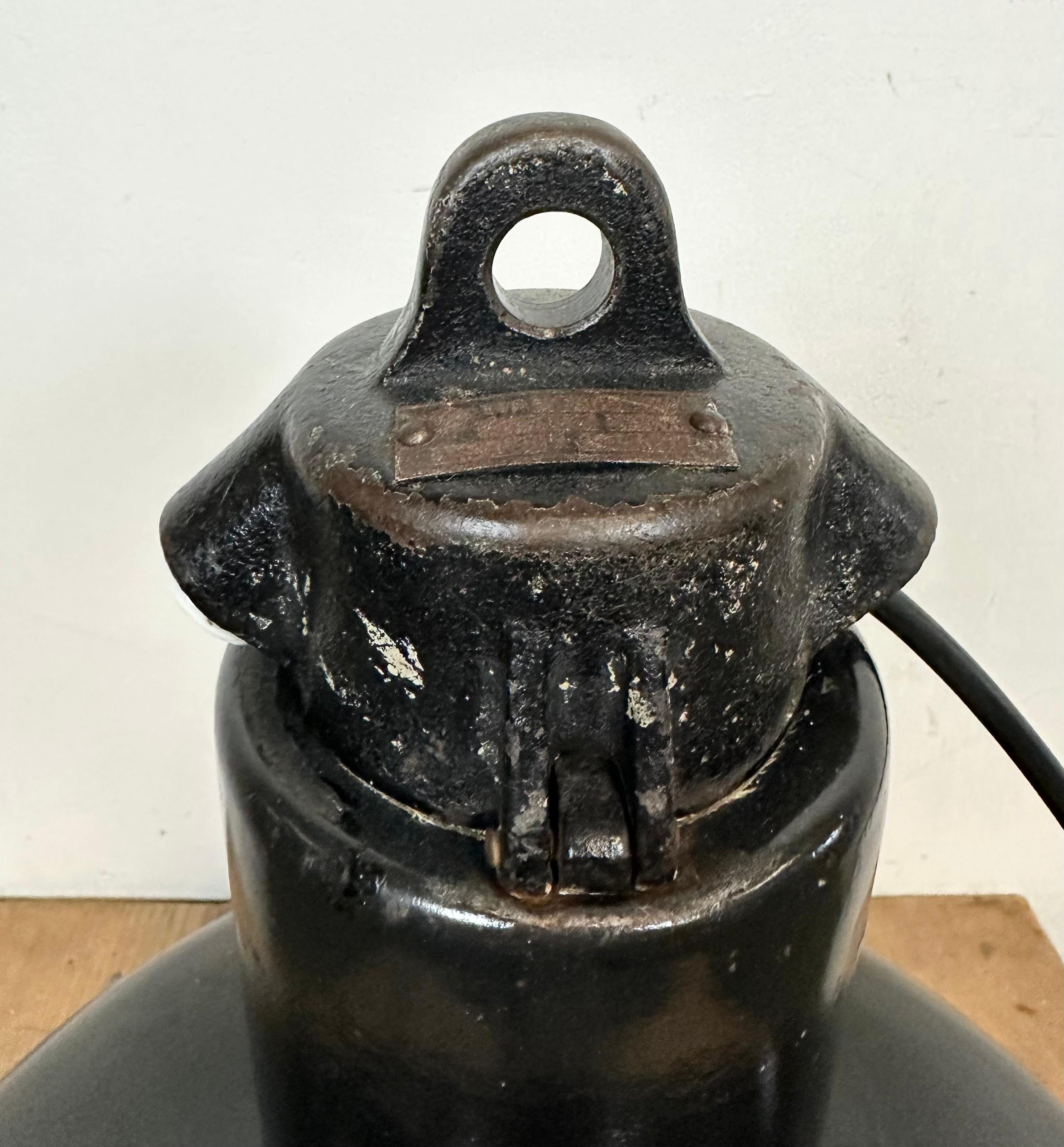 Industrial Black Enamel Factory Pendant Lamp with Iron Top, 1950s For Sale 8