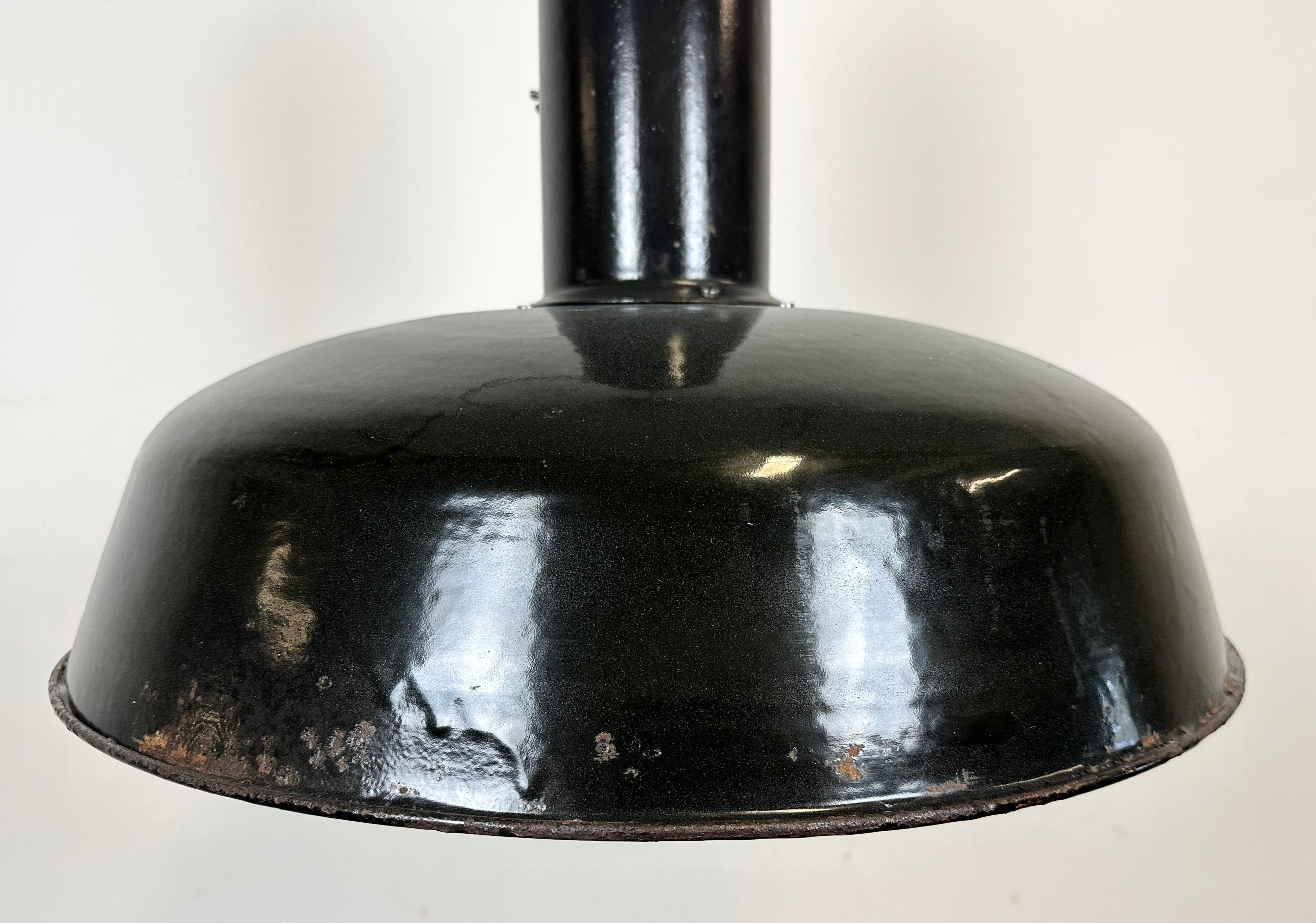 Cast Industrial Black Enamel Factory Pendant Lamp with Iron Top, 1950s For Sale