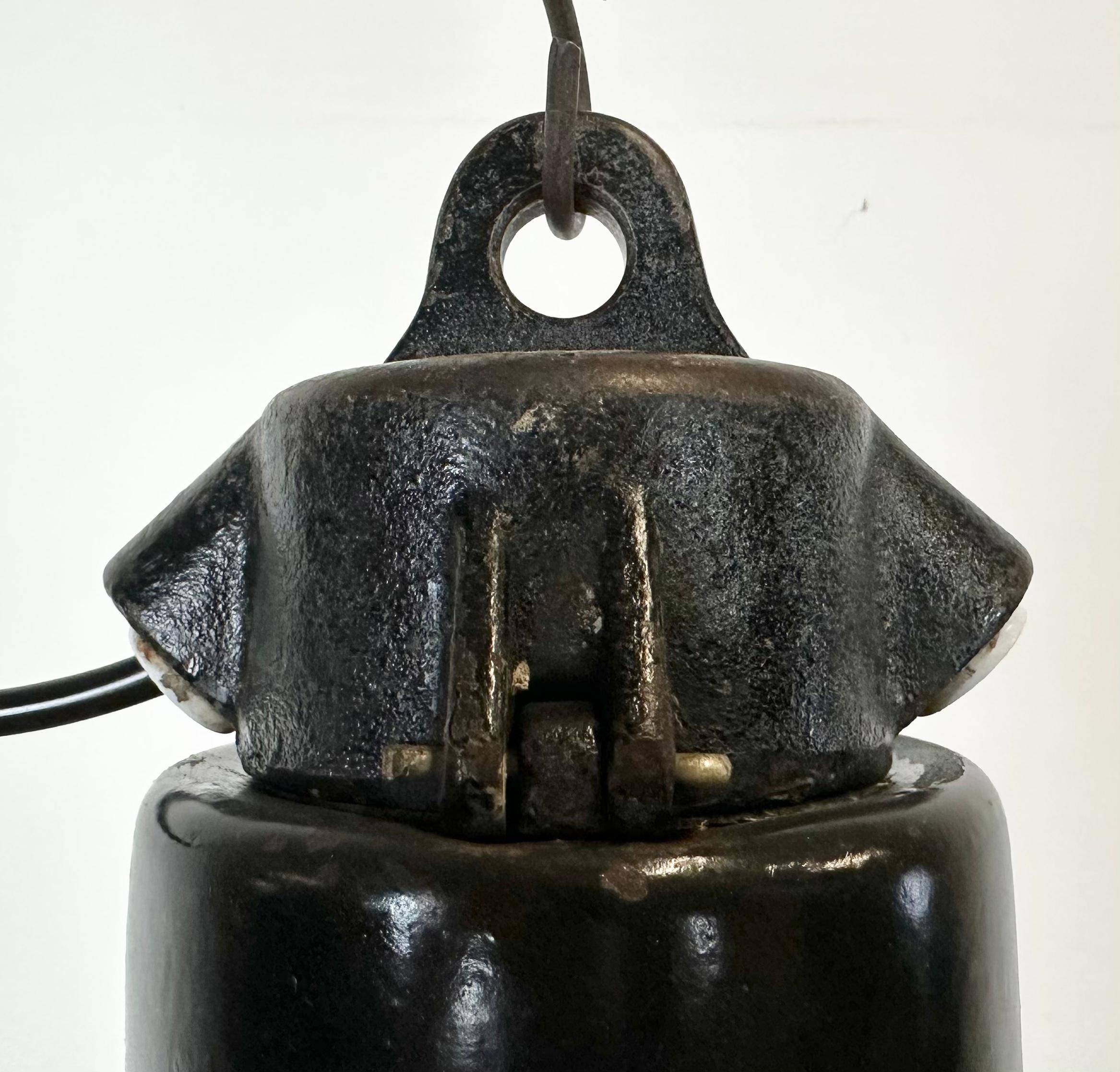 Industrial Black Enamel Factory Pendant Lamp with Iron Top, 1950s For Sale 1