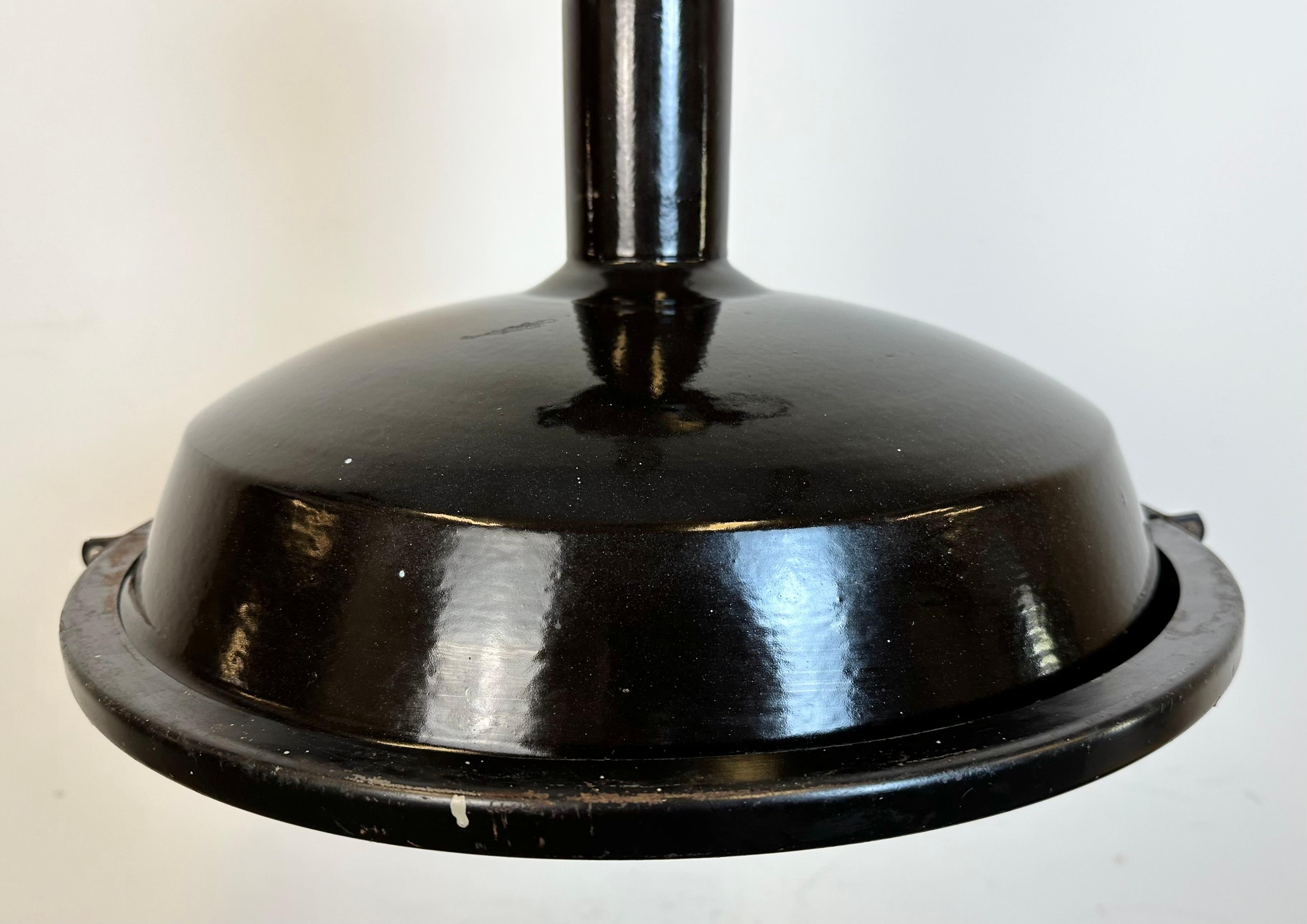 20th Century Industrial Black Enamel Factory Pendant Lamp with Protective Grid, 1950s For Sale