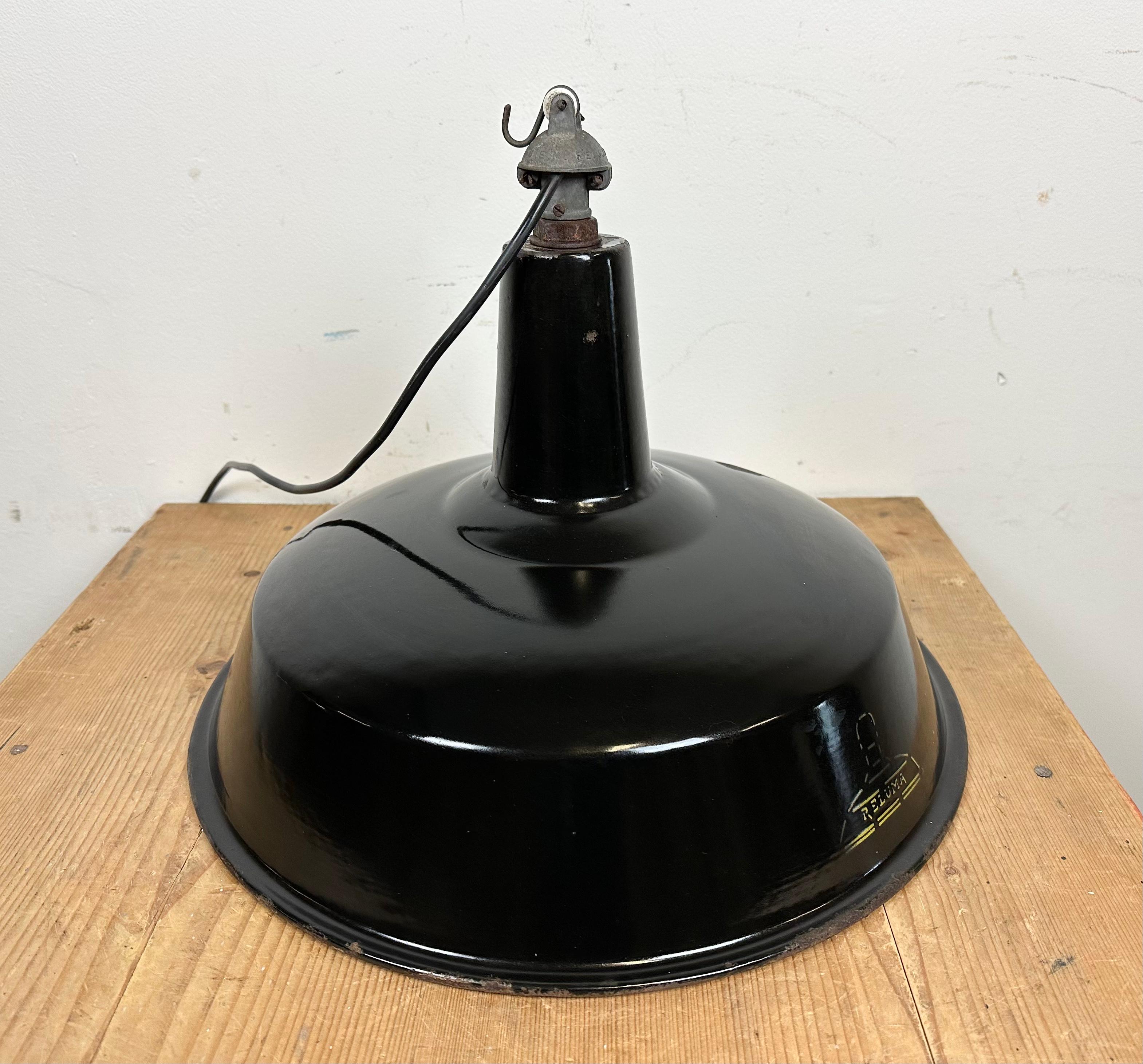 Industrial Black Enamel Hanging Lamp from Reluma, 1950s For Sale 8