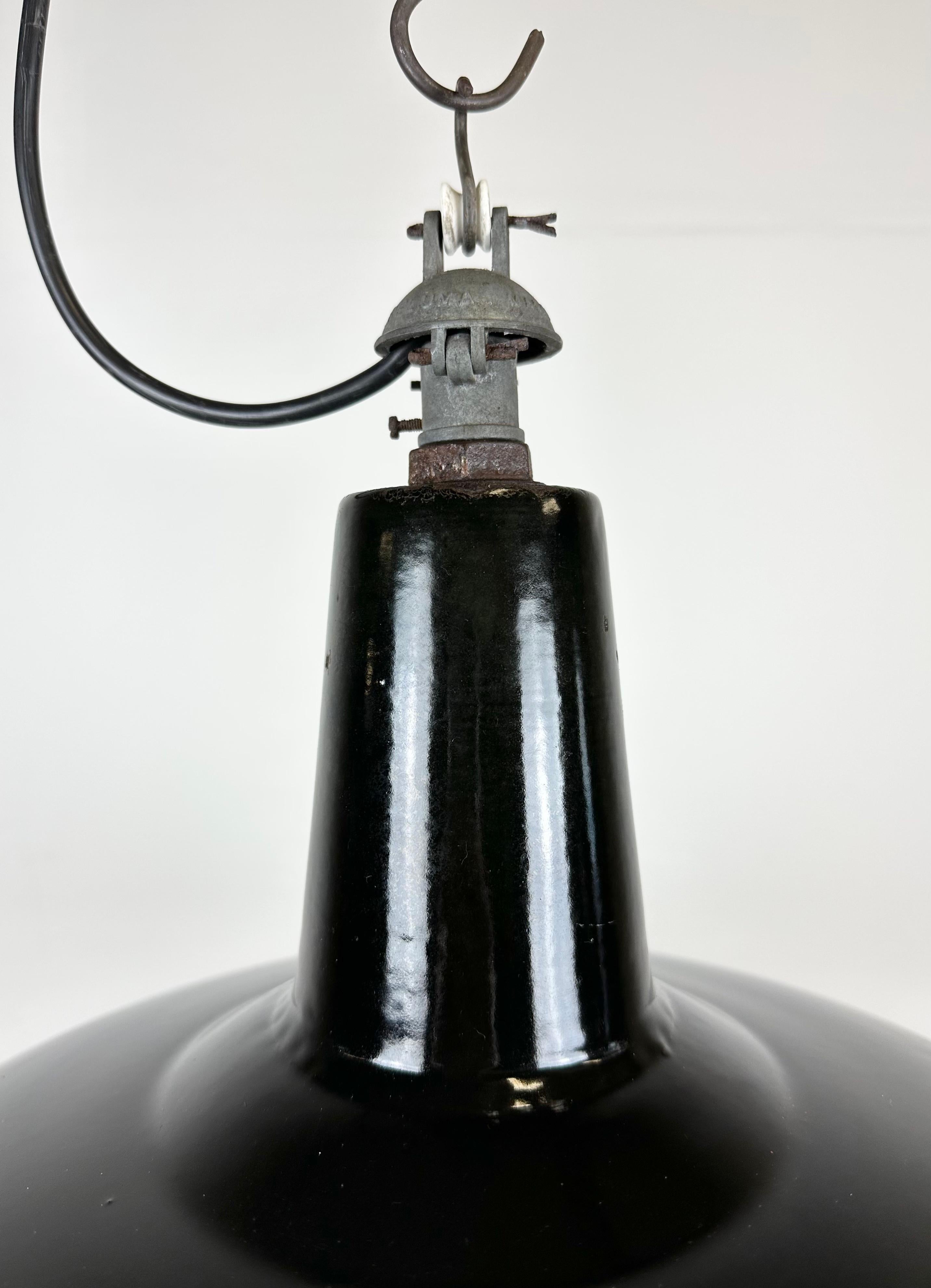 Belgian Industrial Black Enamel Hanging Lamp from Reluma, 1950s For Sale
