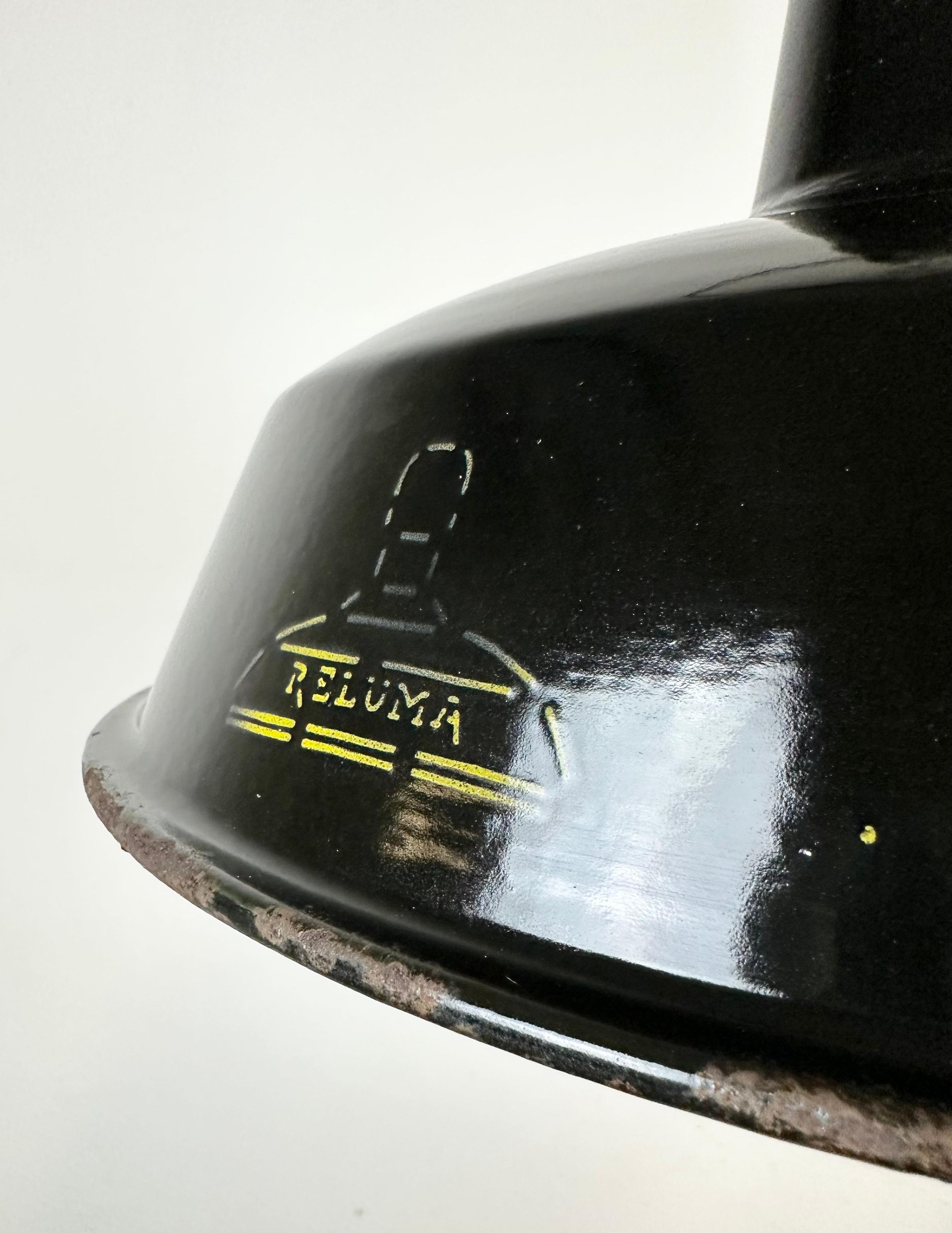 Industrial Black Enamel Hanging Lamp from Reluma, 1950s In Good Condition For Sale In Kojetice, CZ