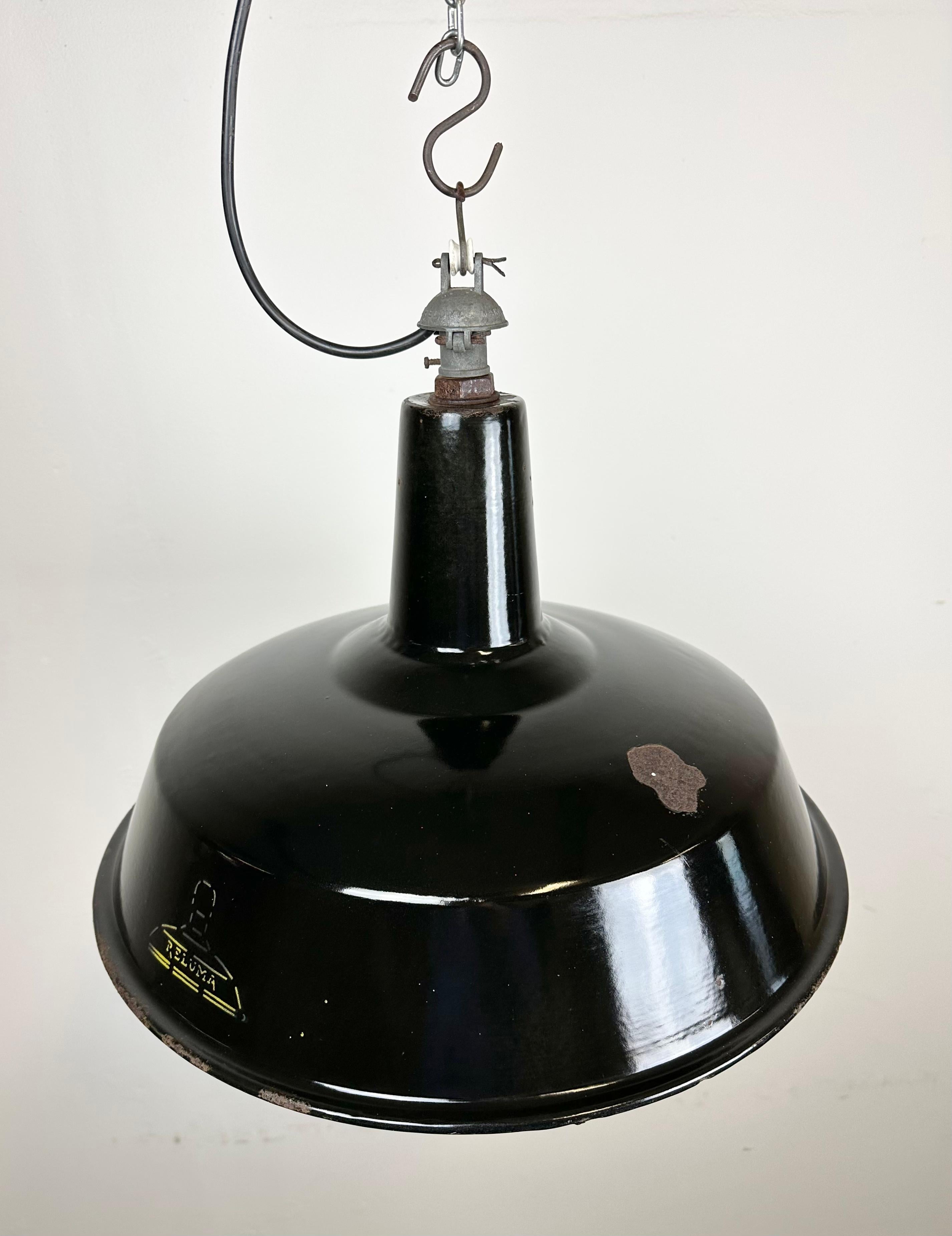 Industrial Black Enamel Hanging Lamp from Reluma, 1950s For Sale 3