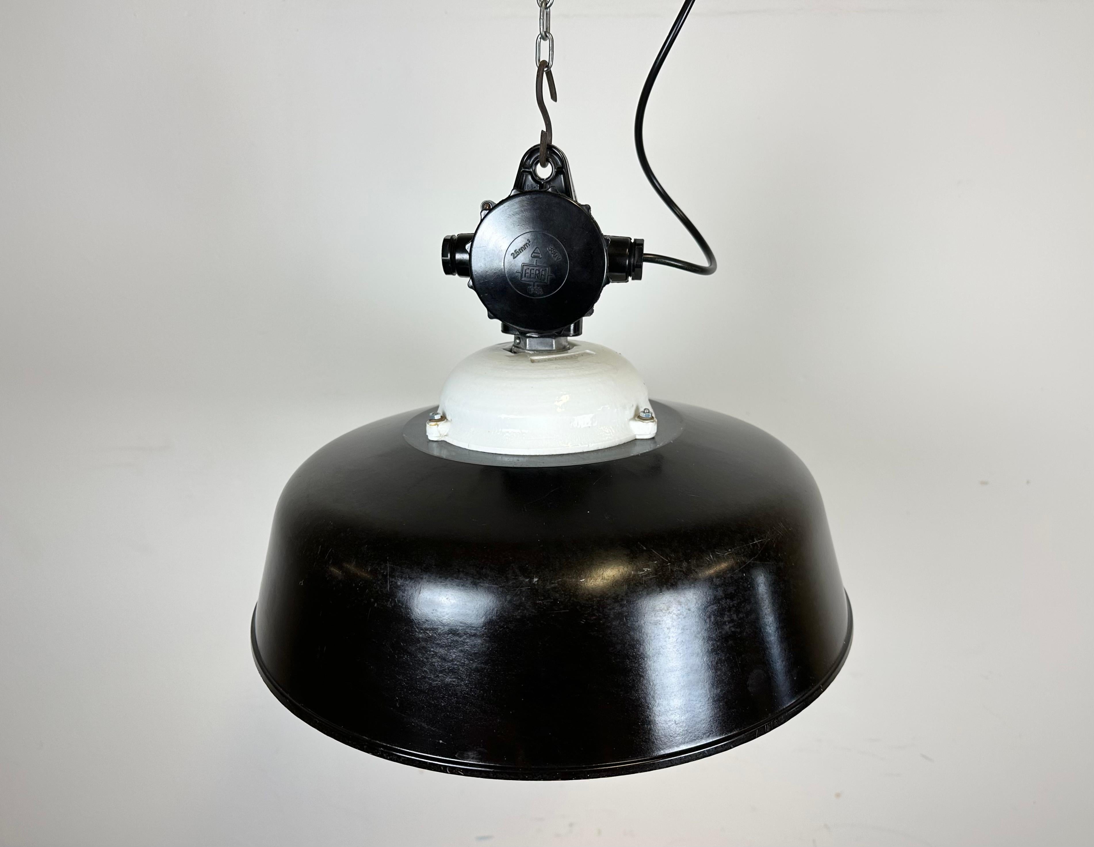 Industrial Black Enamel Lamp with Glass Cover, 1950s For Sale 6