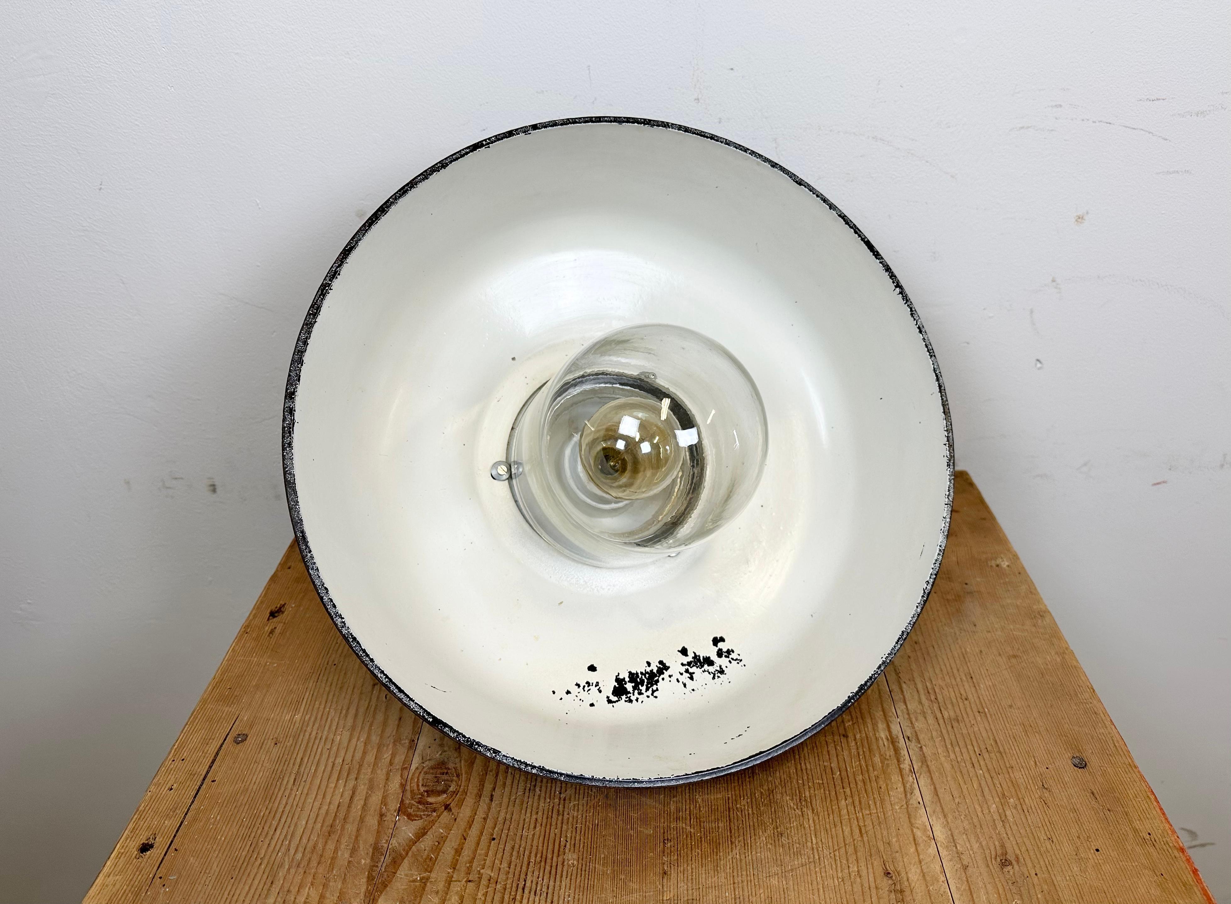 Industrial Black Enamel Lamp with Glass Cover, 1950s For Sale 7