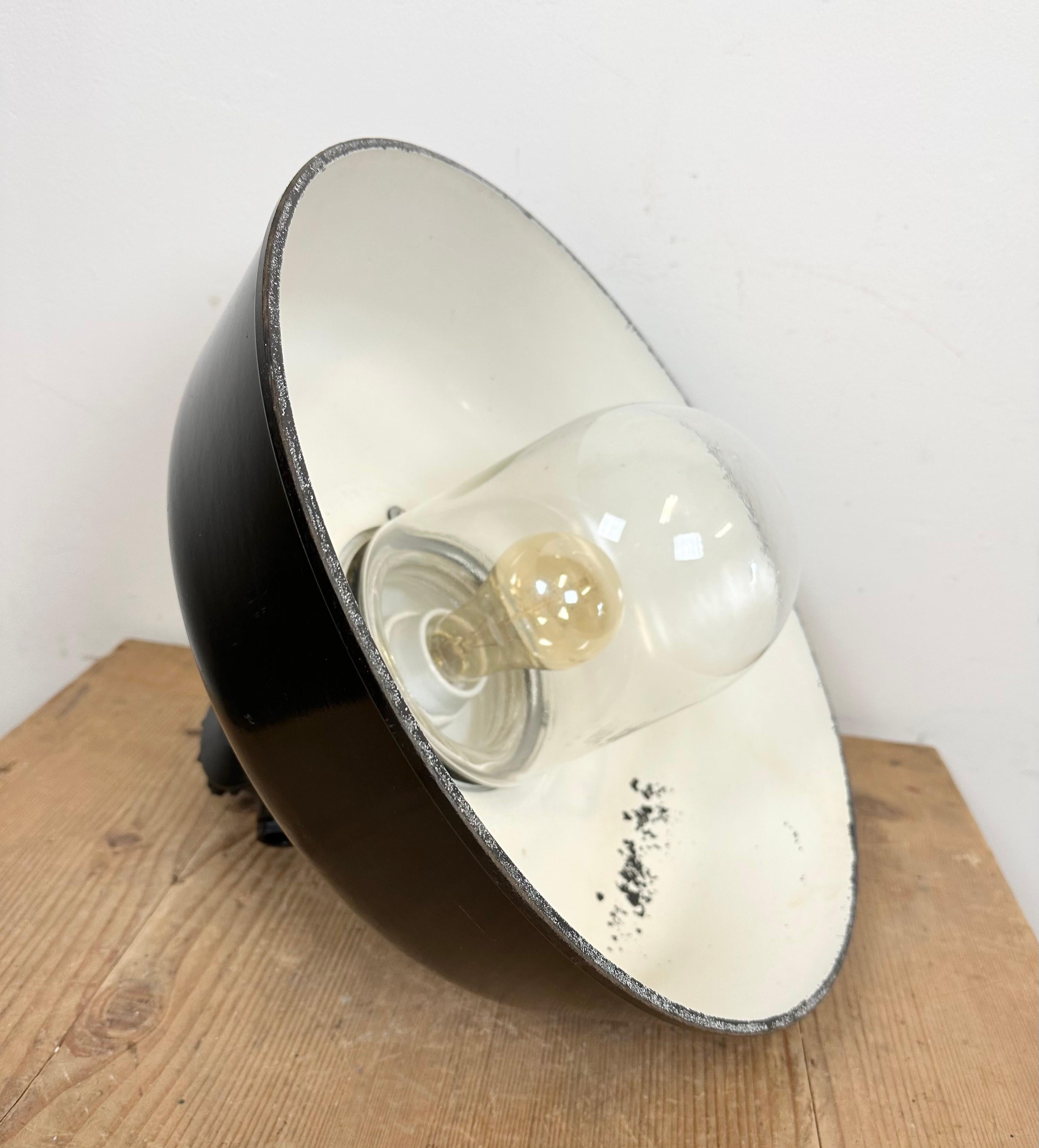 Industrial Black Enamel Lamp with Glass Cover, 1950s For Sale 8