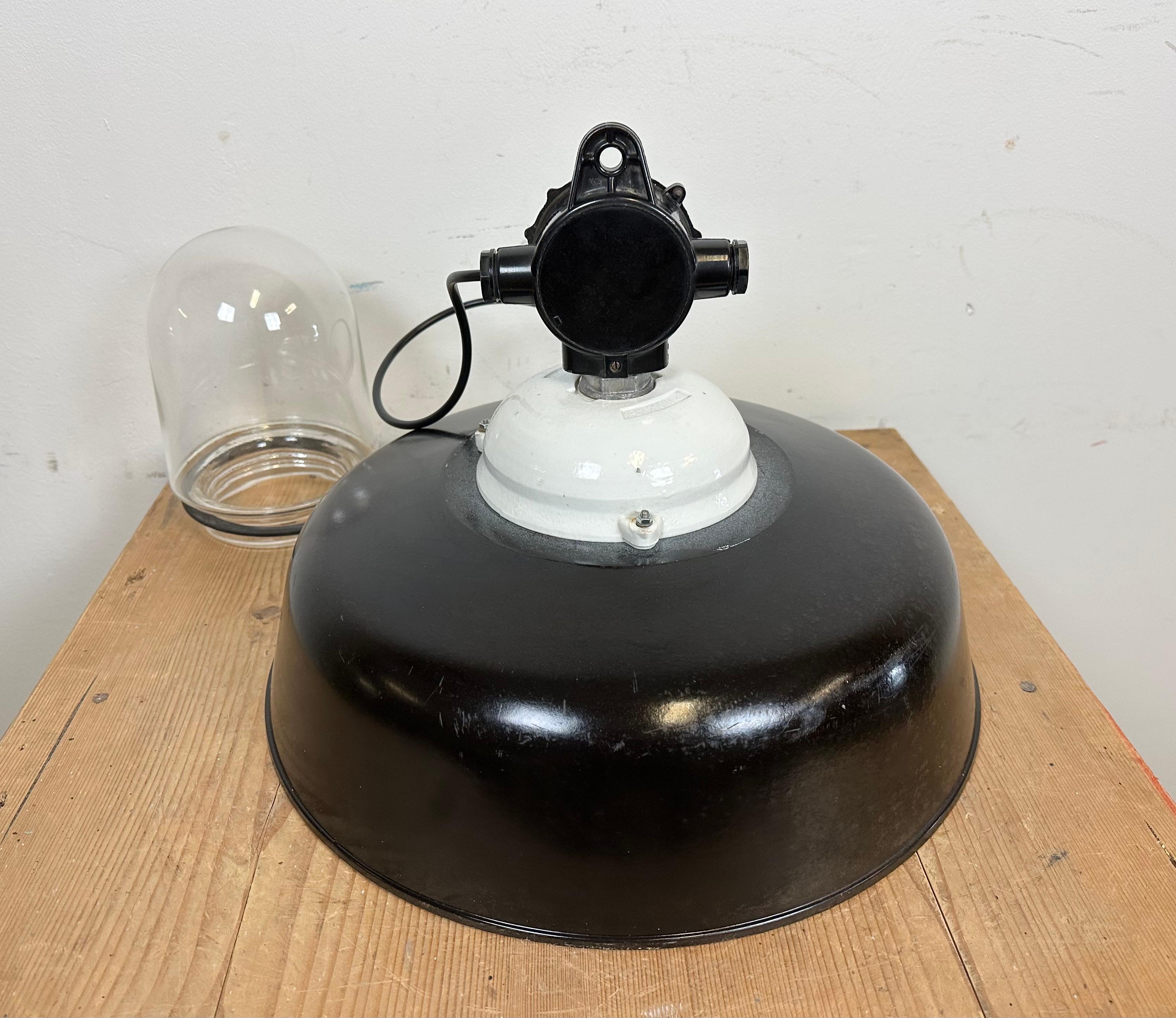 Industrial Black Enamel Lamp with Glass Cover, 1950s For Sale 10