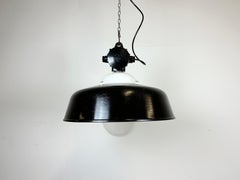 Industrial Black Enamel Lamp with Glass Cover, 1950s