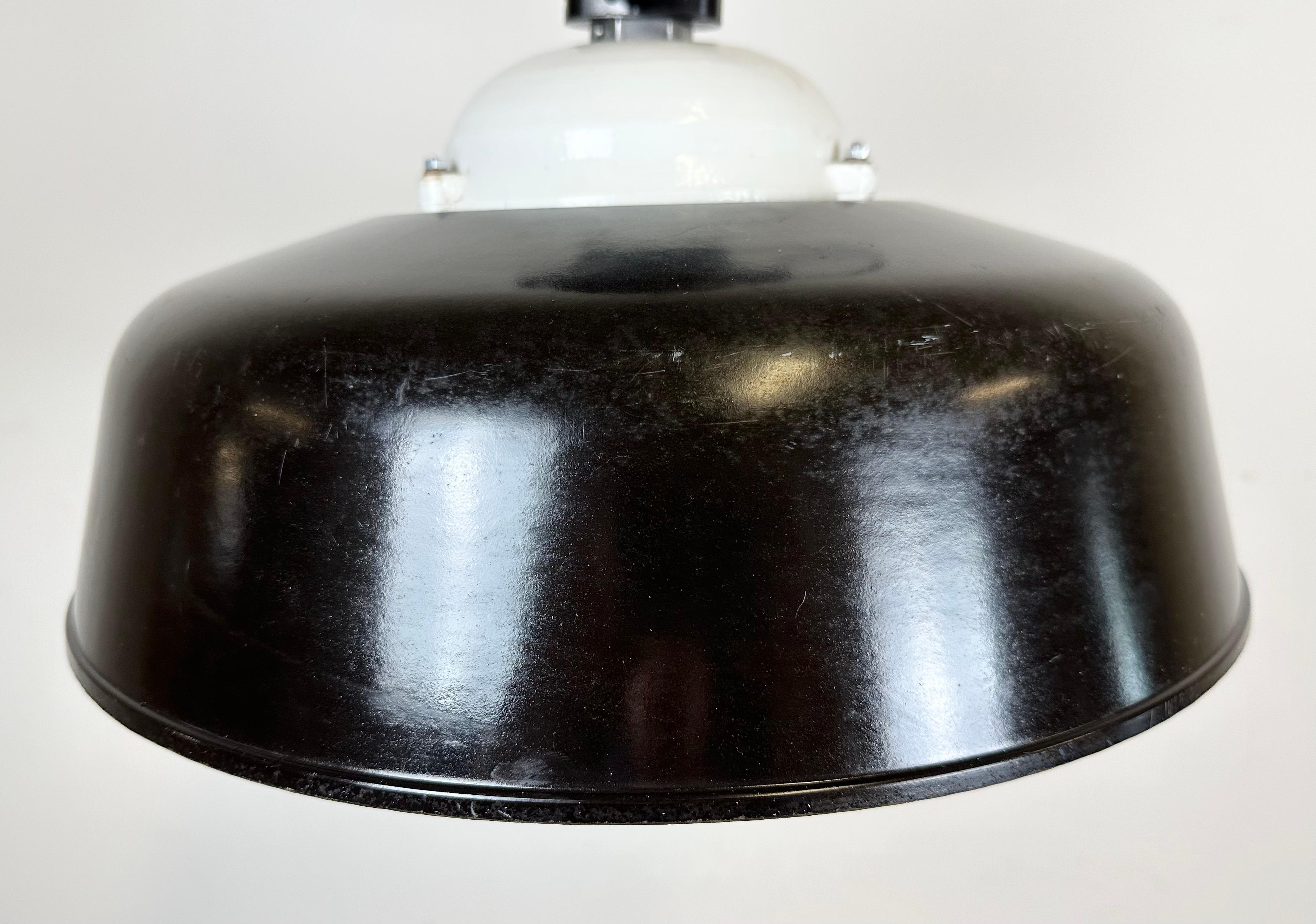 20th Century Industrial Black Enamel Lamp with Glass Cover, 1950s For Sale