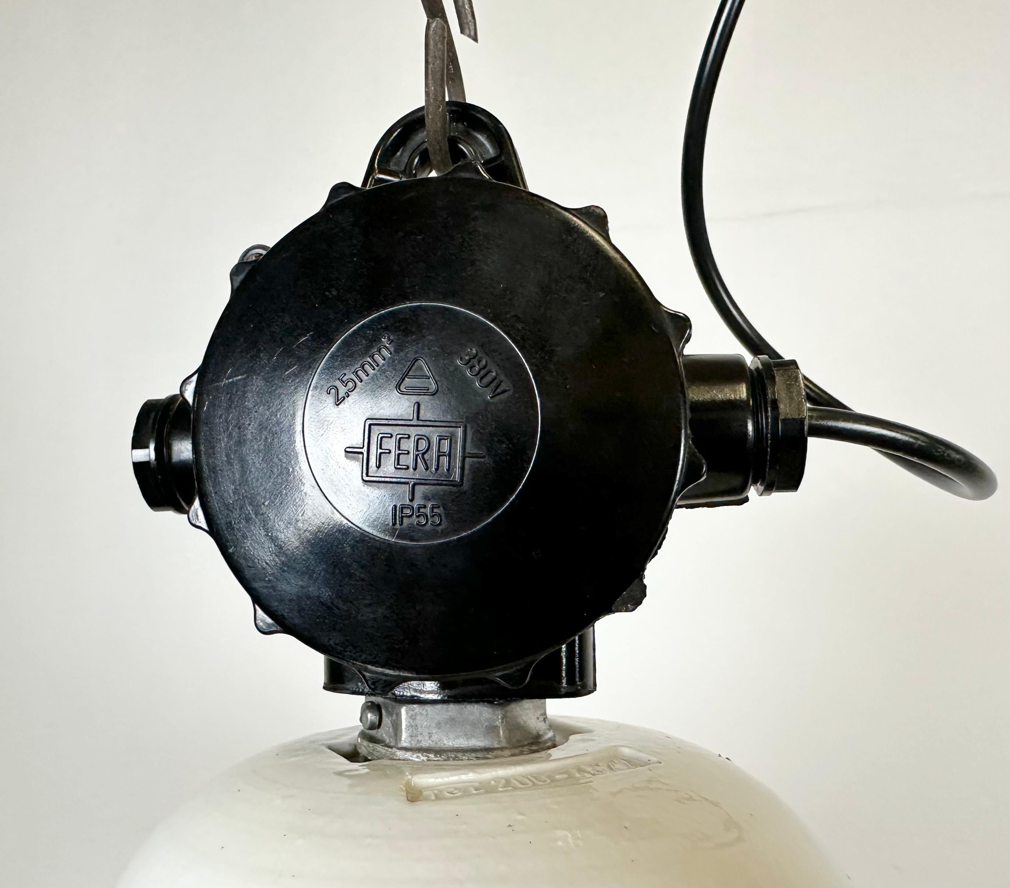 Industrial Black Enamel Lamp with Glass Cover, 1950s For Sale 1