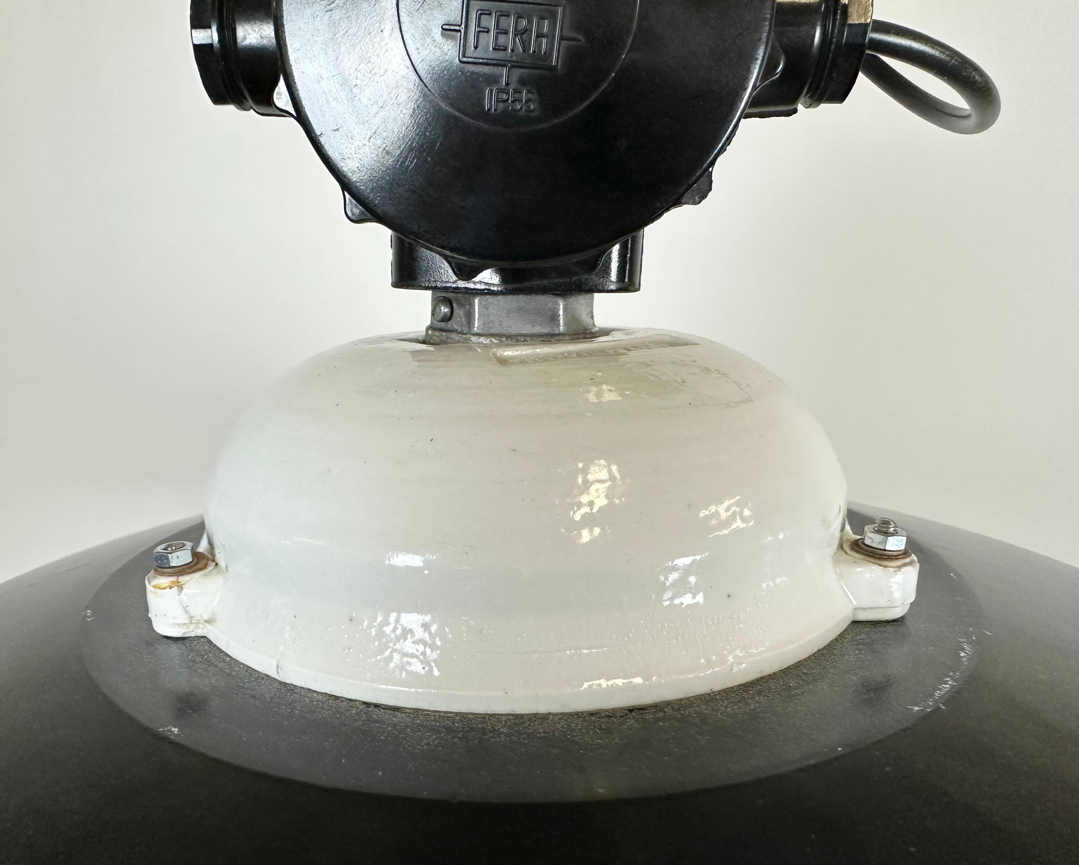 Industrial Black Enamel Lamp with Glass Cover, 1950s For Sale 2