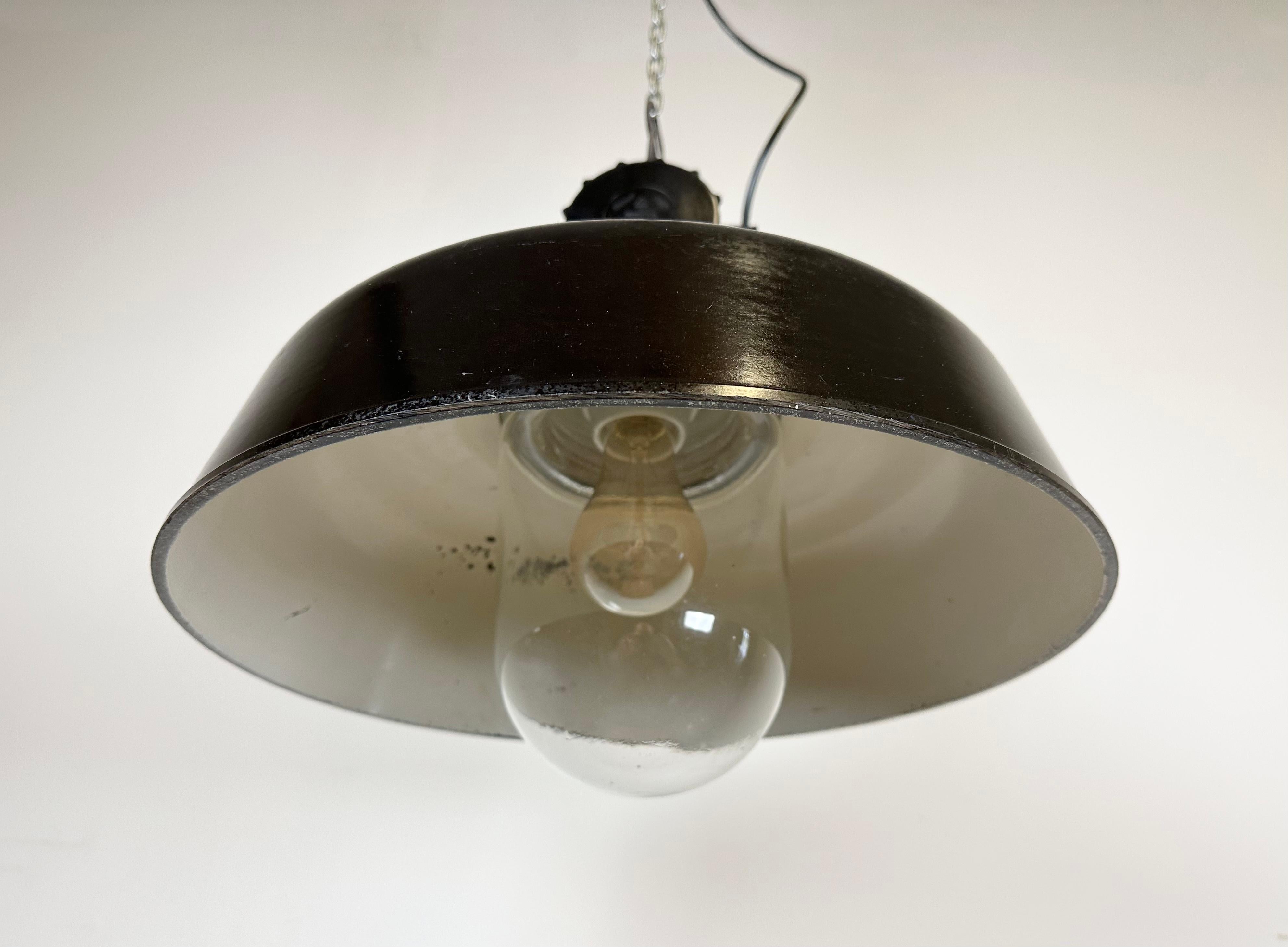 Industrial Black Enamel Lamp with Glass Cover, 1950s For Sale 3