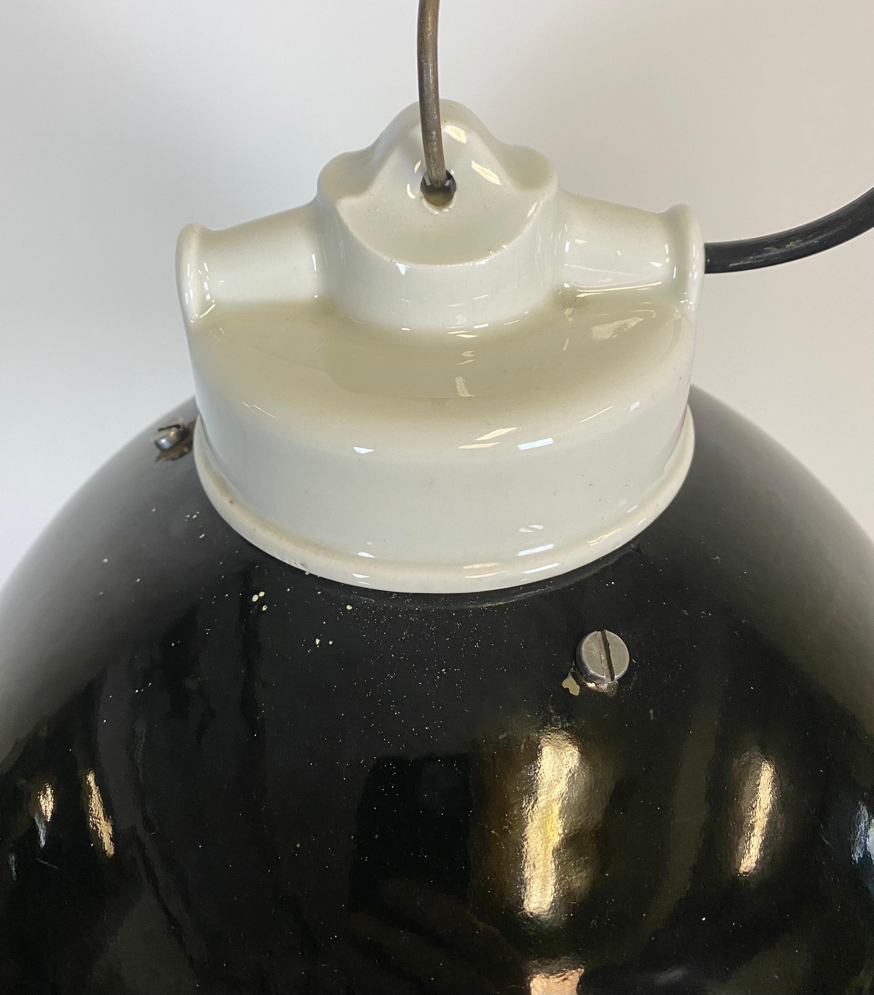 Industrial Black Enamel Lamp with Porcelain Top, 1950s In Fair Condition For Sale In Kojetice, CZ