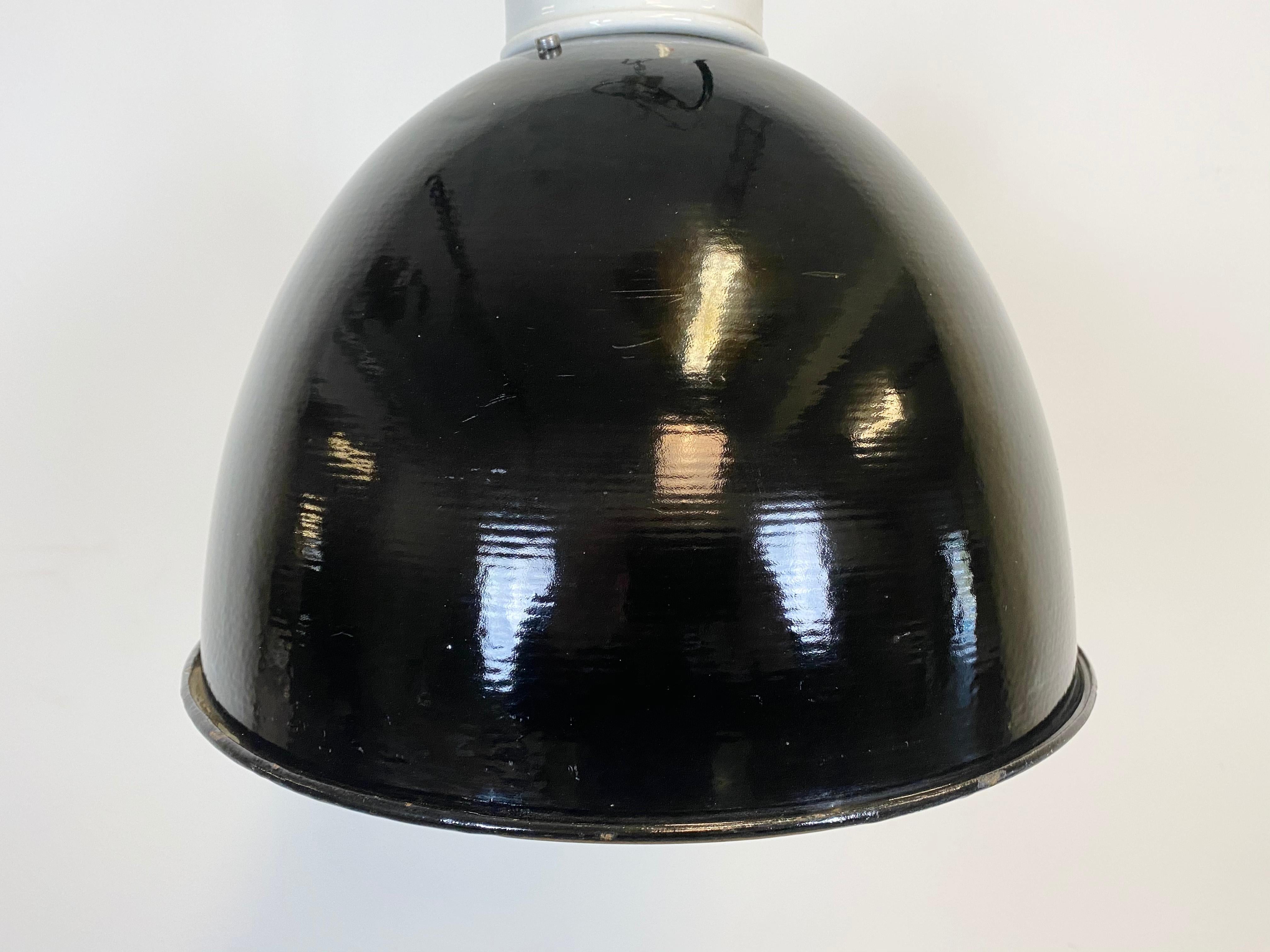 20th Century Industrial Black Enamel Lamp with Porcelain Top, 1950s For Sale