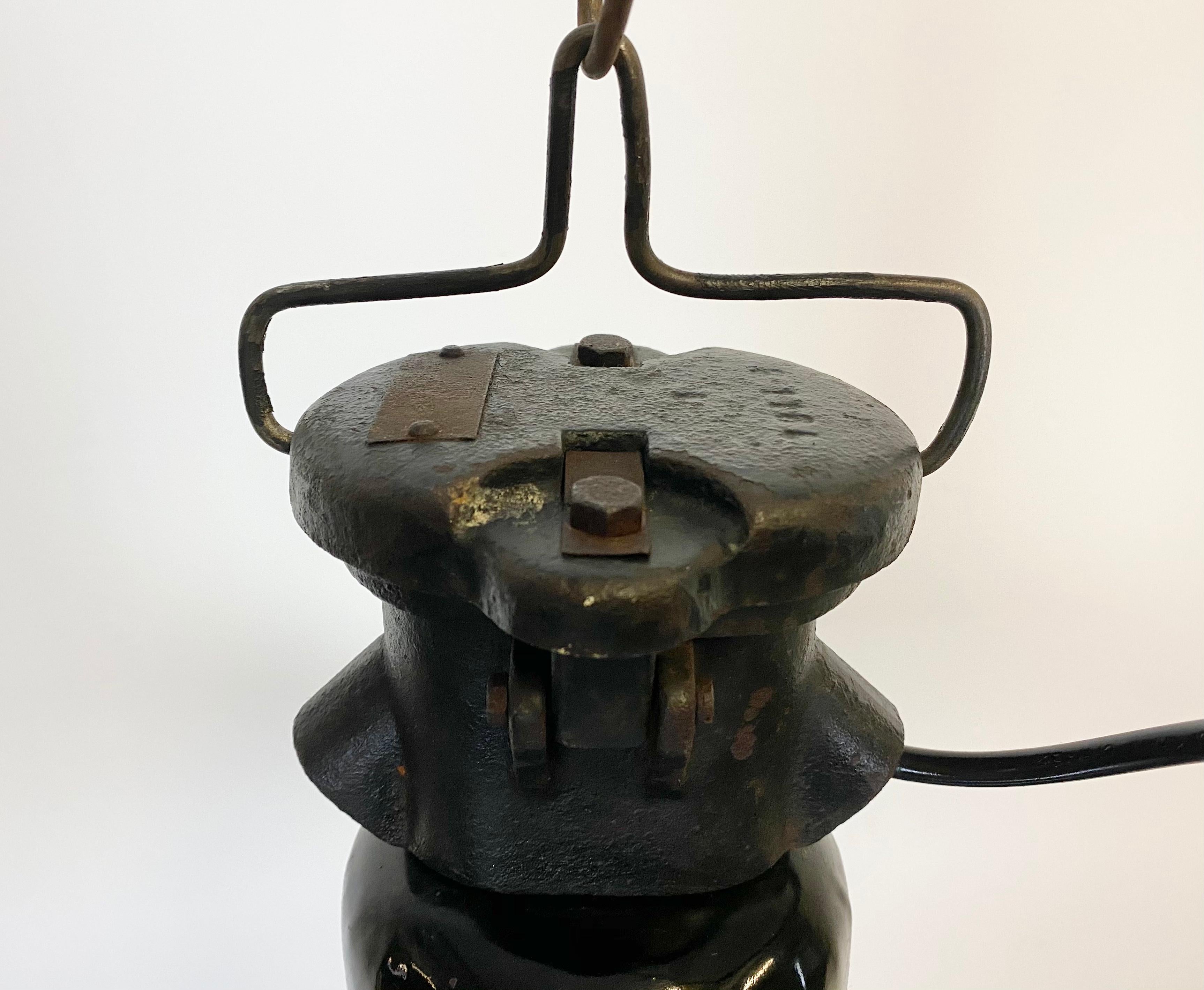 Cast Industrial Black Enamel Pendant Lamp, 1920s