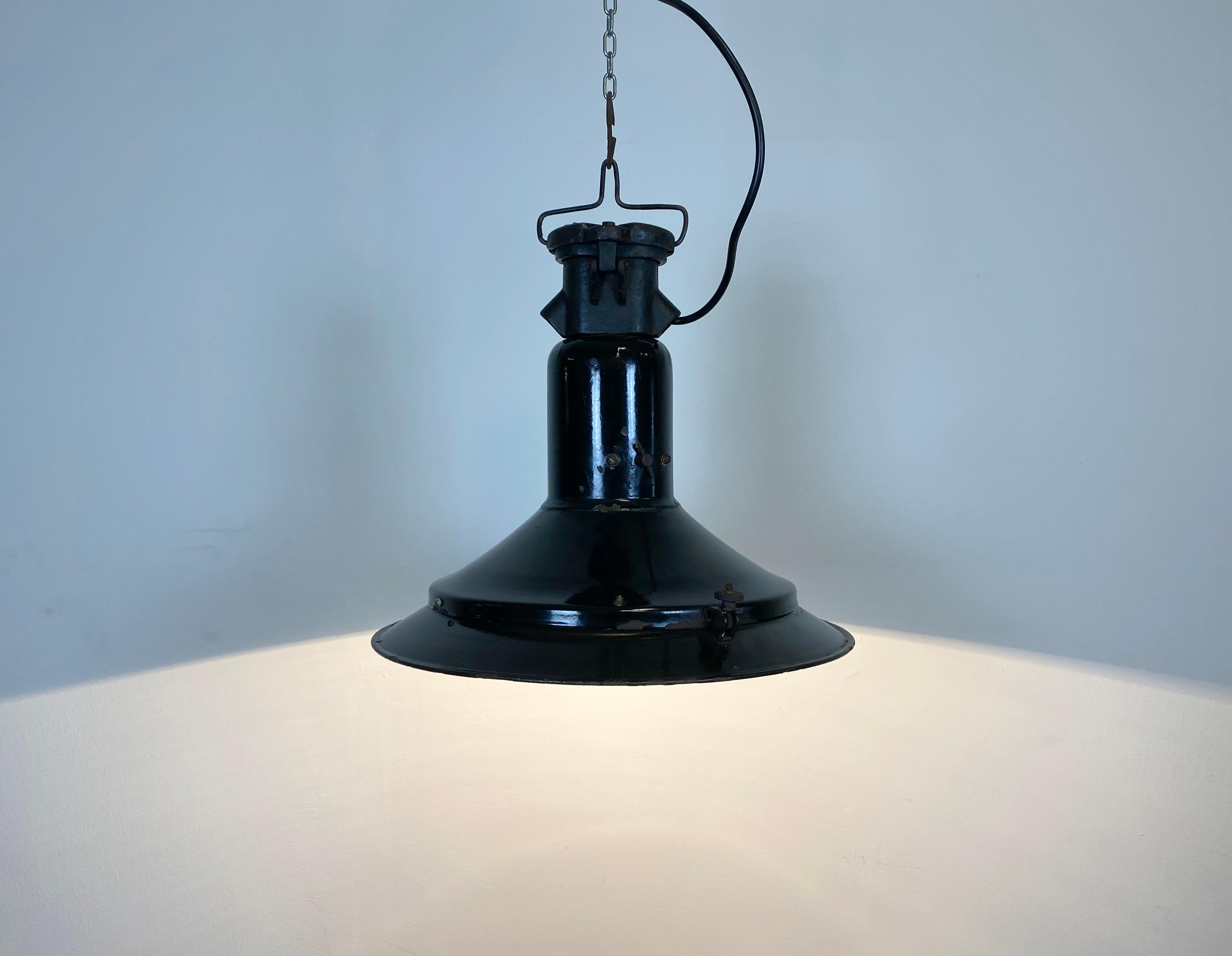 Iron Industrial Black Enamel Pendant Lamp, 1920s