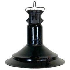 Industrial Black Enamel Pendant Lamp, 1920s