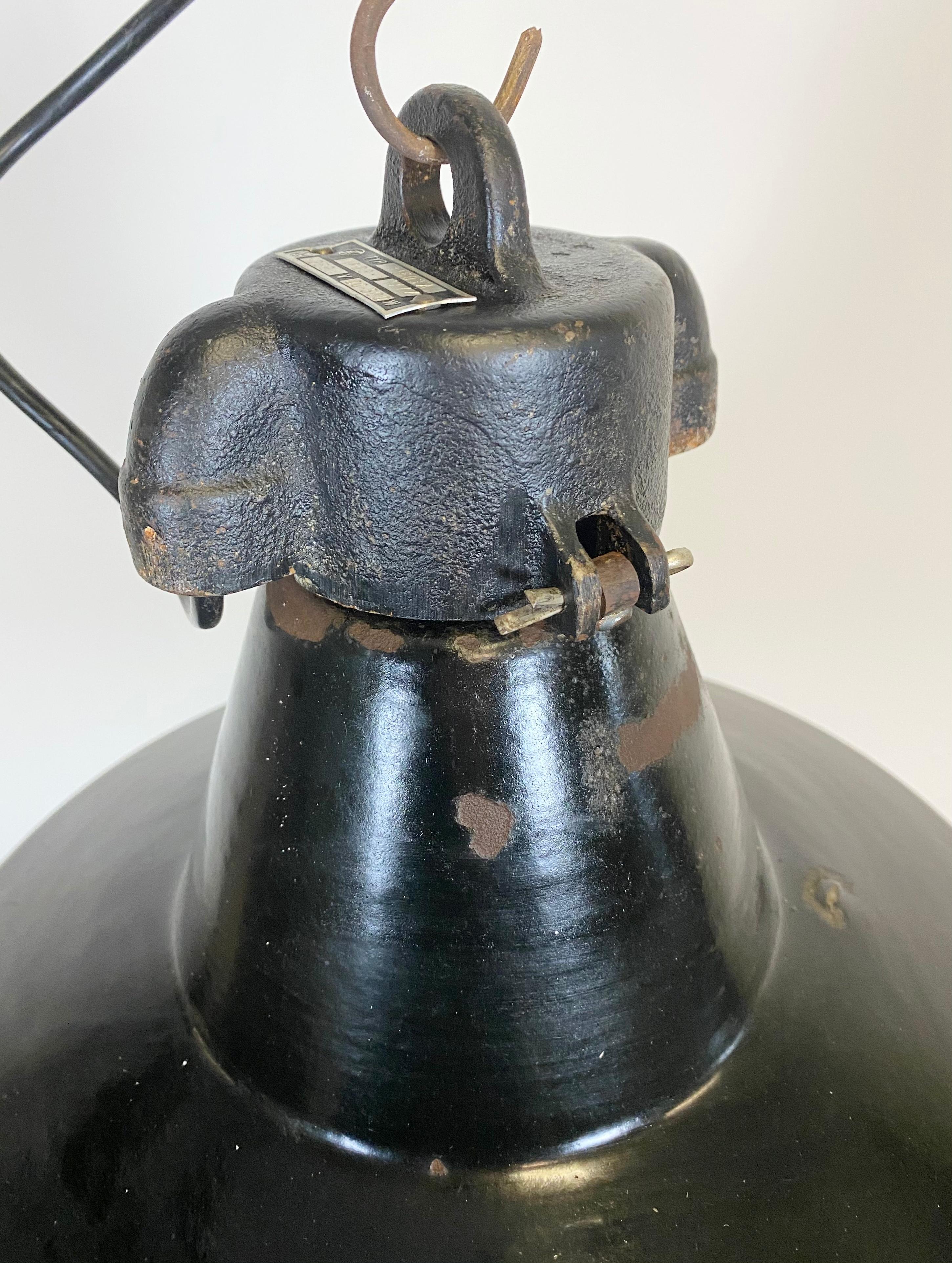 Late 20th Century Industrial Black Enamel Pendant Lamp with Cast Iron Top, 1970s For Sale