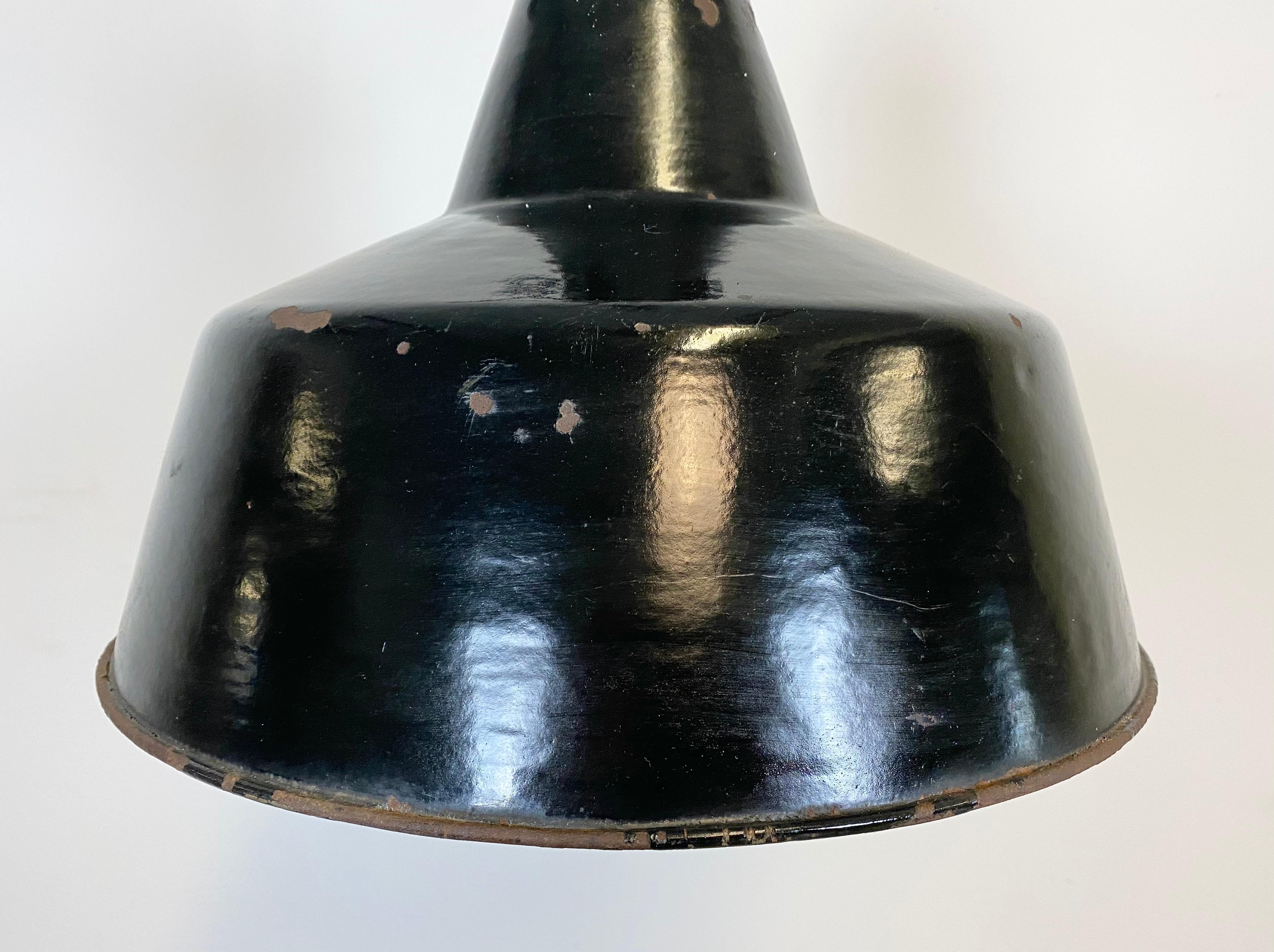 Industrial Black Enamel Pendant Lamp with Cast Iron Top, 1970s For Sale 1