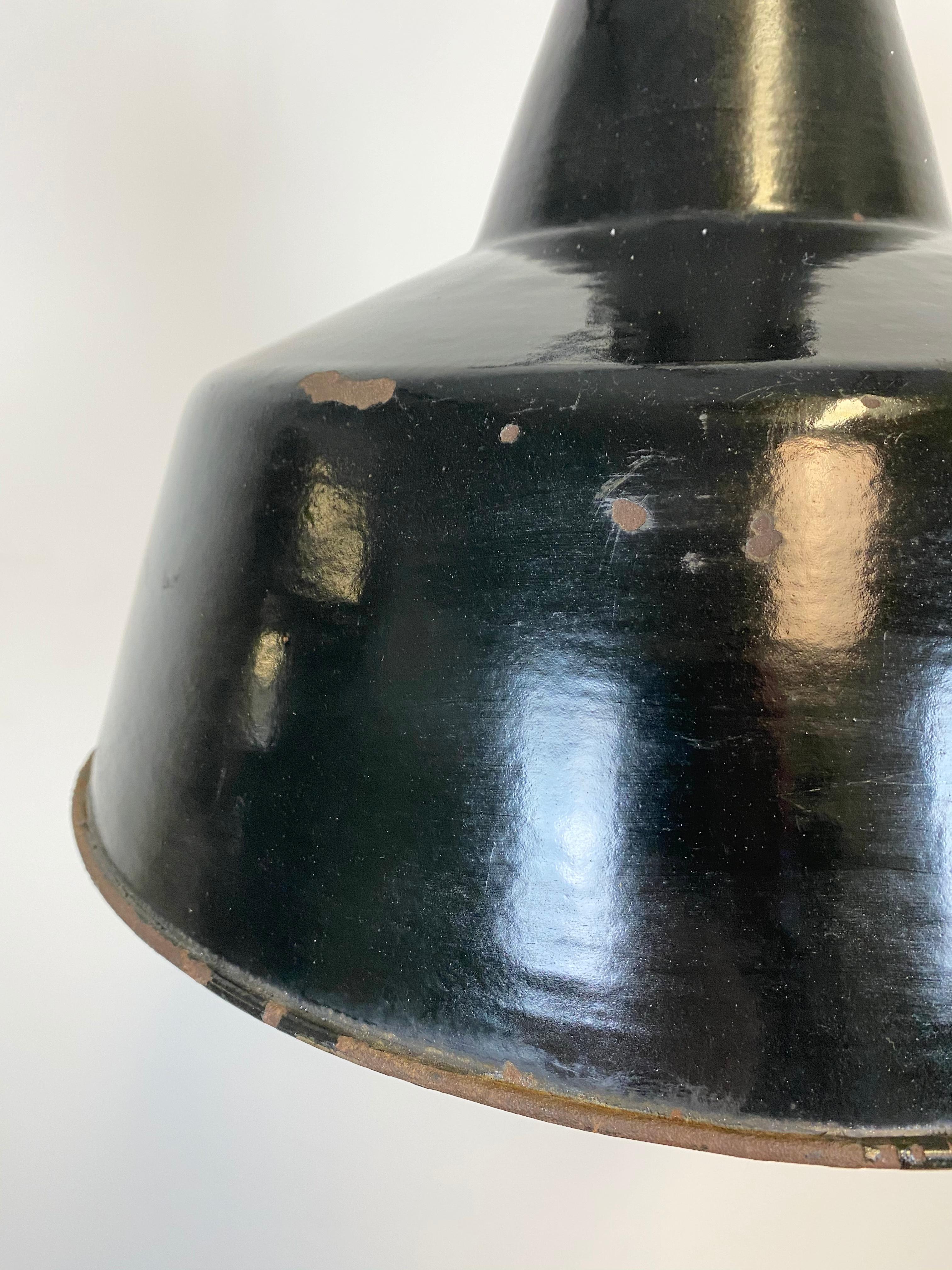 Industrial Black Enamel Pendant Lamp with Cast Iron Top, 1970s For Sale 2