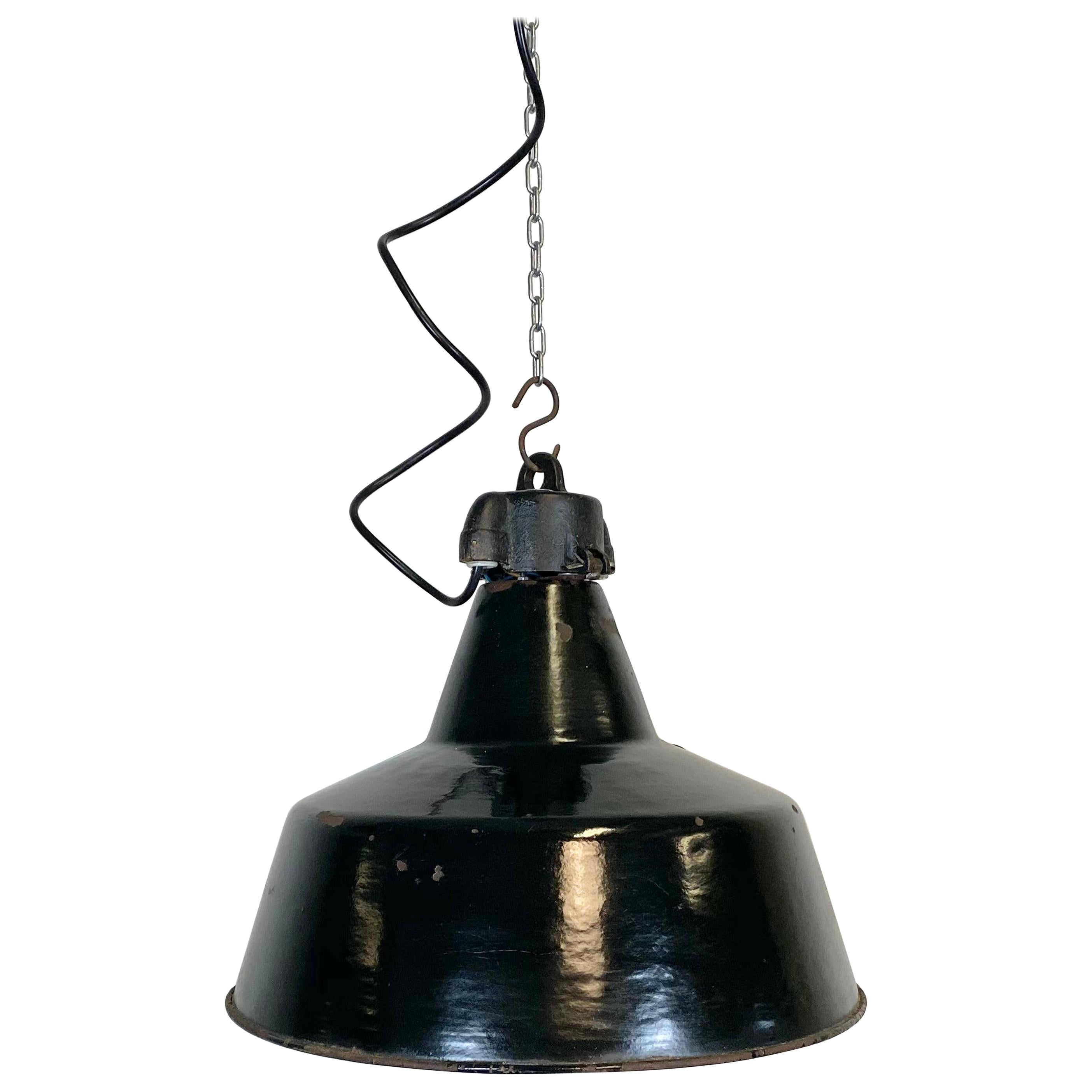 Industrial Black Enamel Pendant Lamp with Cast Iron Top, 1970s For Sale