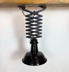 Industrial Black Enamel Scissor Ceiling Lamp, 1930s