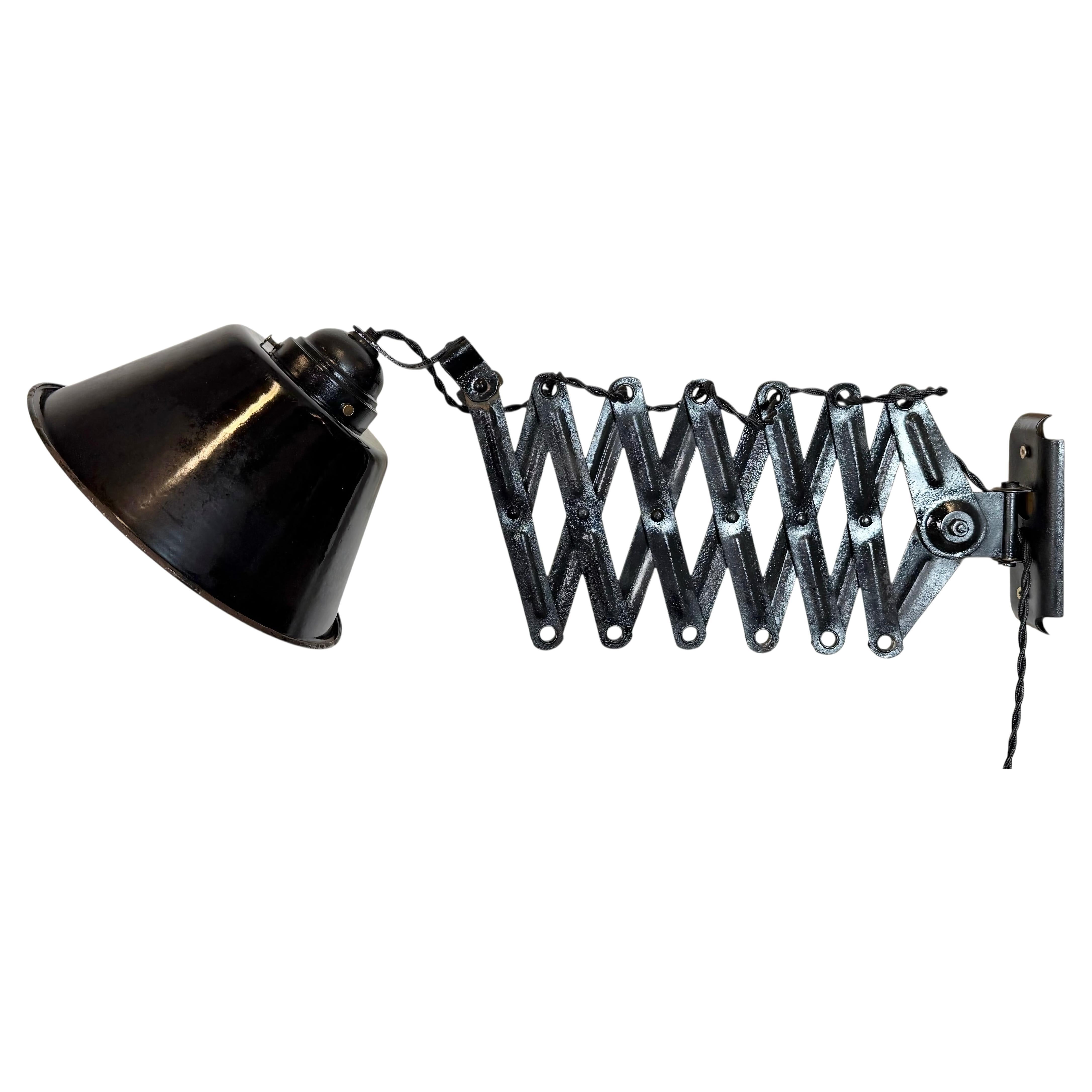 Industrial Black Enamel Scissor Wall Lamp, 1930s