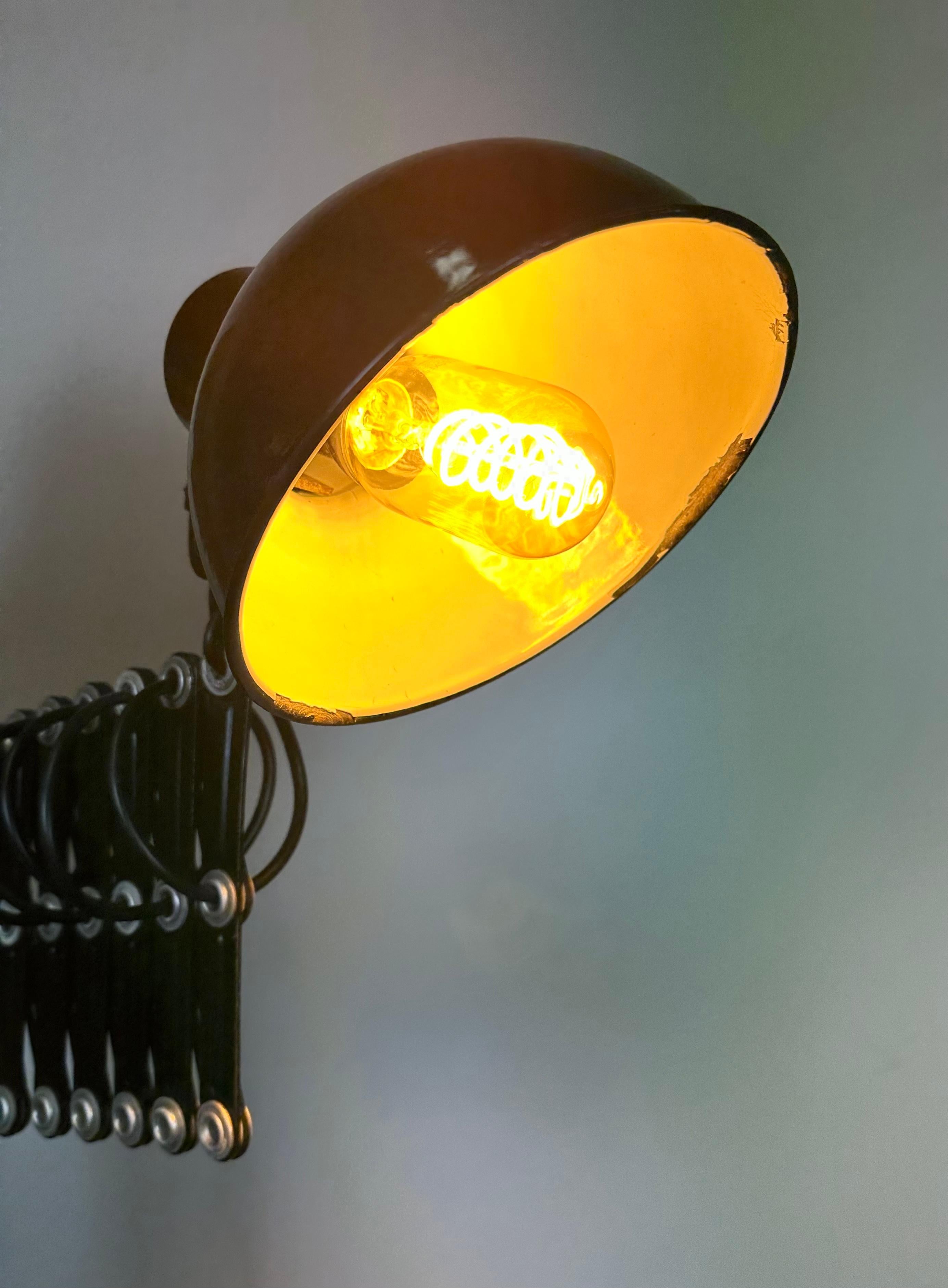 Industrial Black Enamel Scissor Wall Lamp, 1950s at 1stDibs