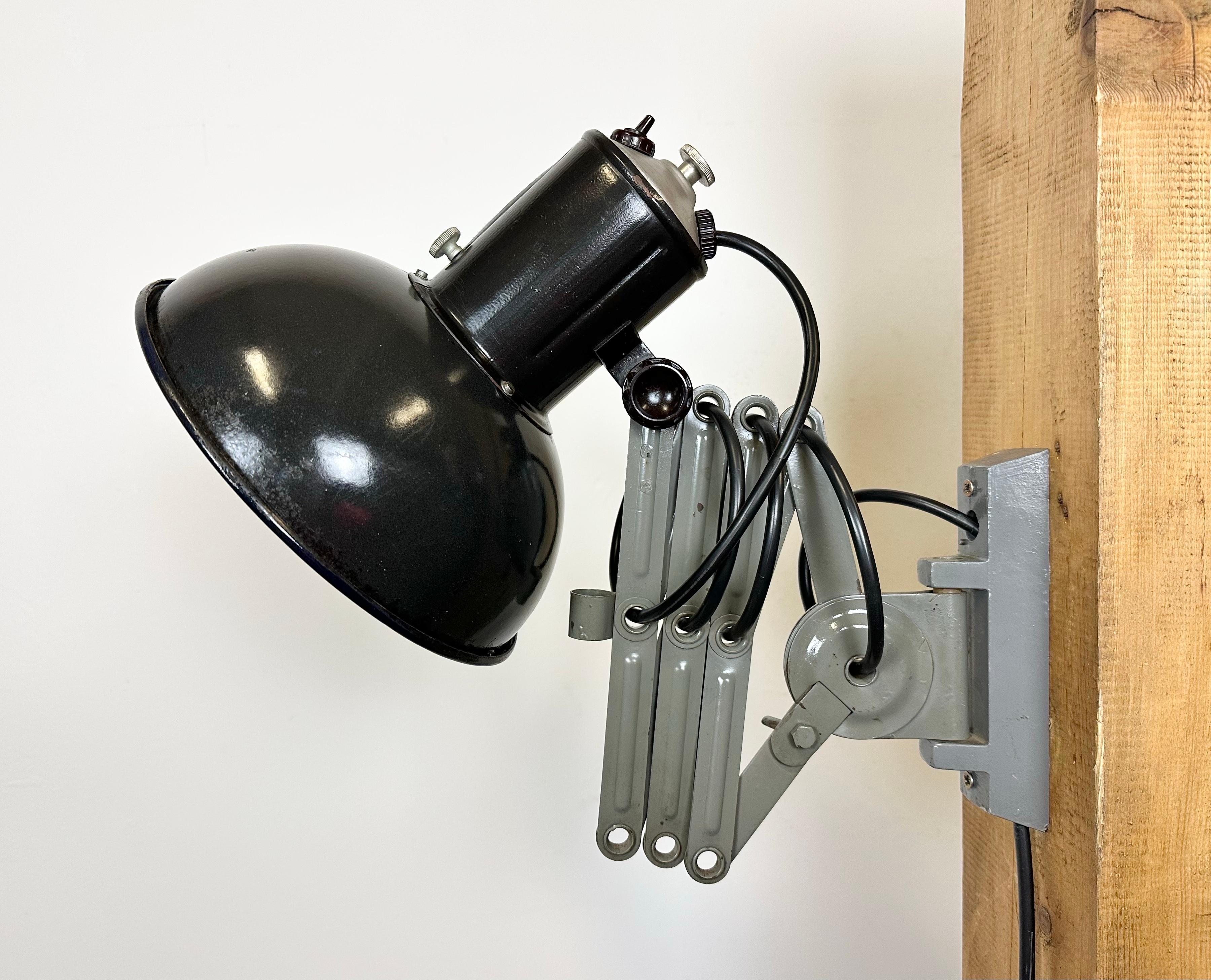 20th Century Industrial Black Enamel Scissor Wall Lamp, 1950s For Sale