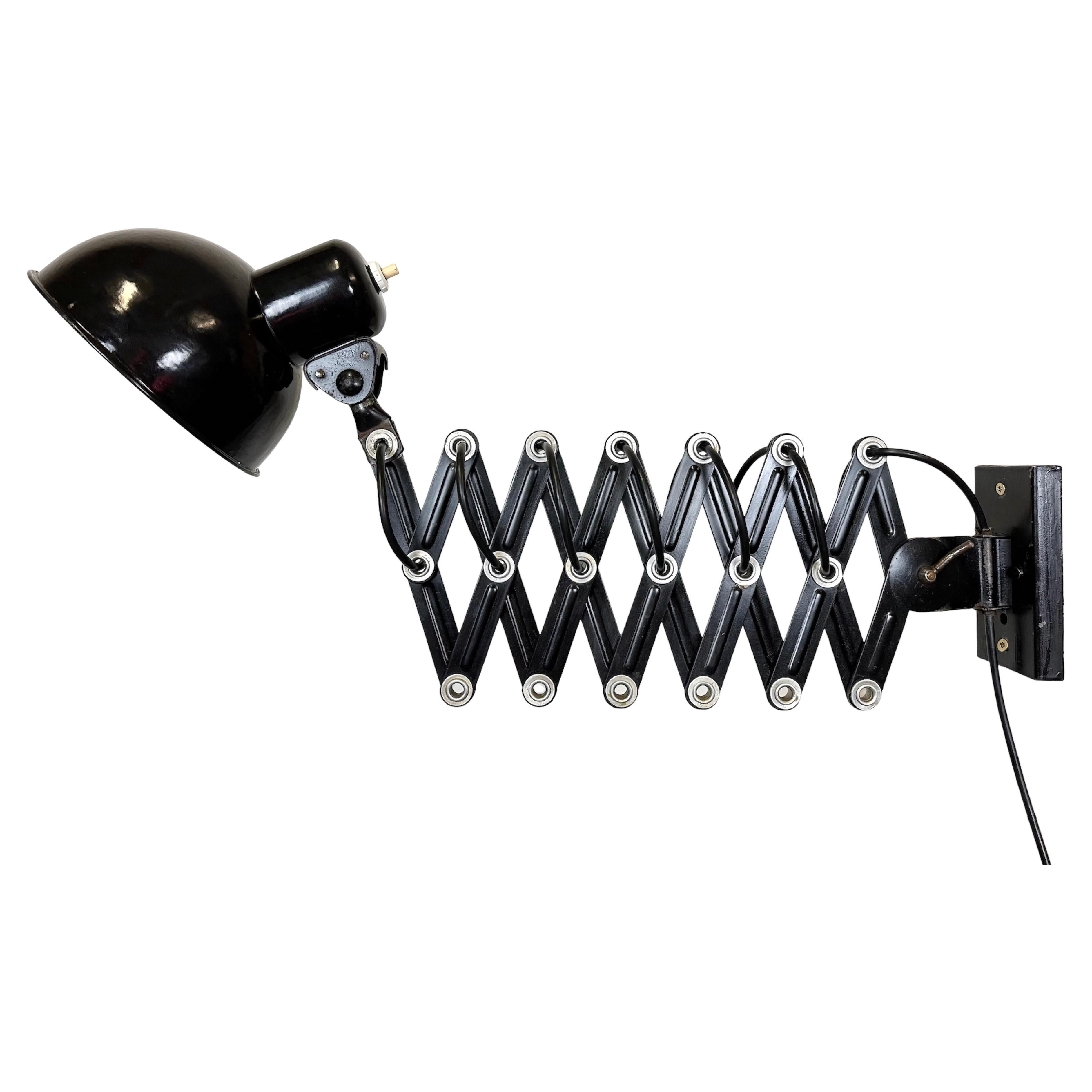 Vintage Industrial Black Enamel Scissor Wall Lamp, 1950s For Sale at