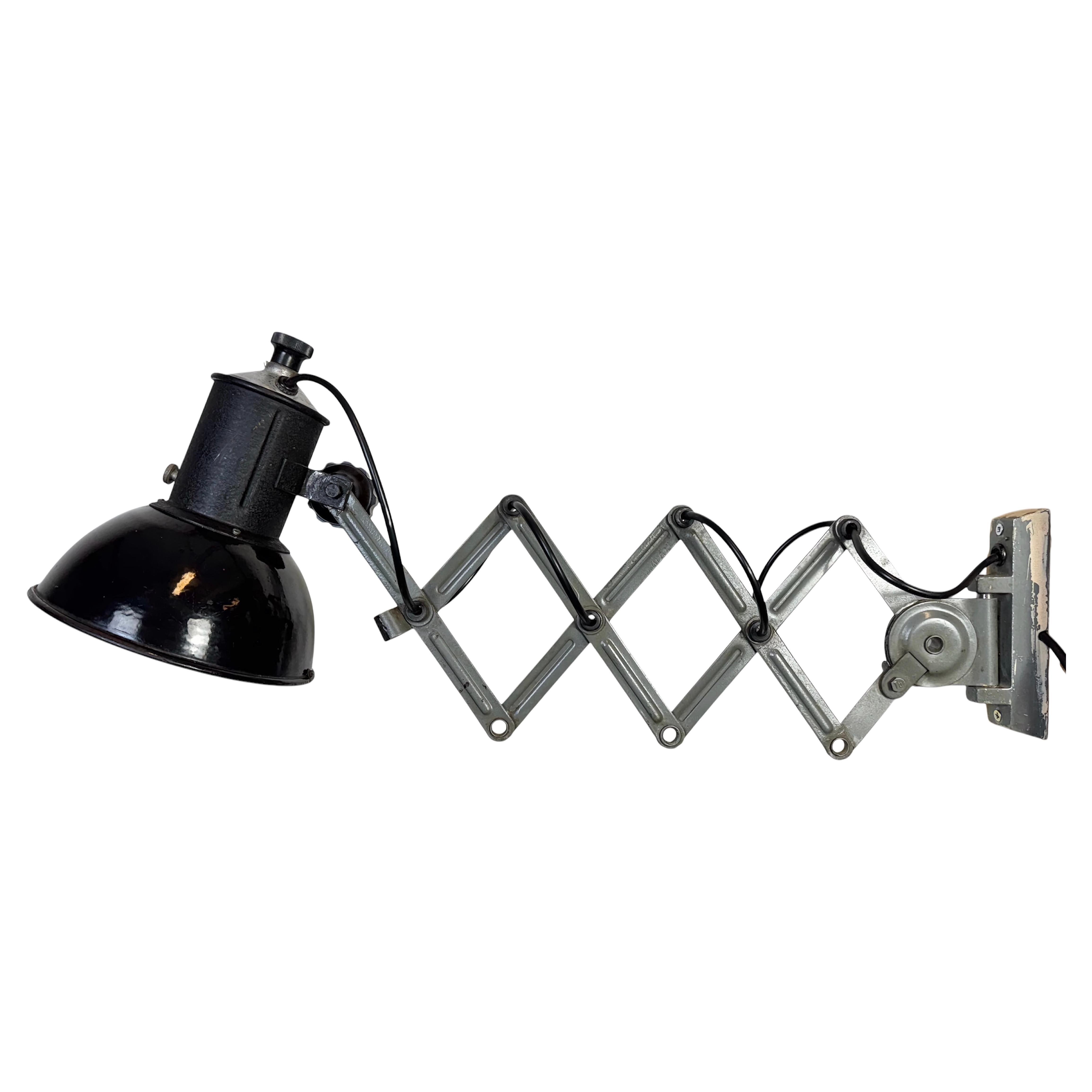 Industrial Black Enamel Scissor Wall Lamp, 1950s