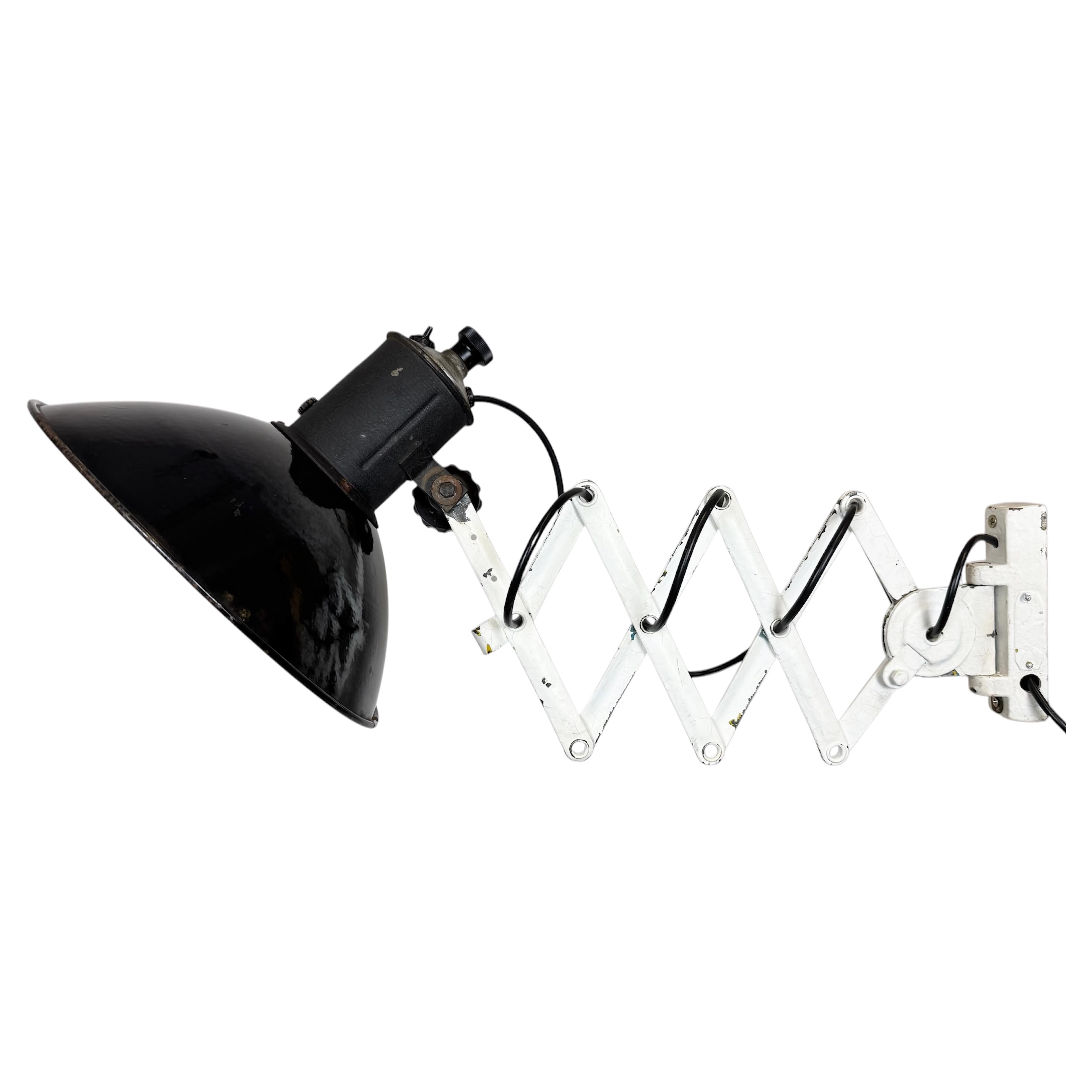 Industrial Black Enamel Scissor Wall Lamp, 1950s