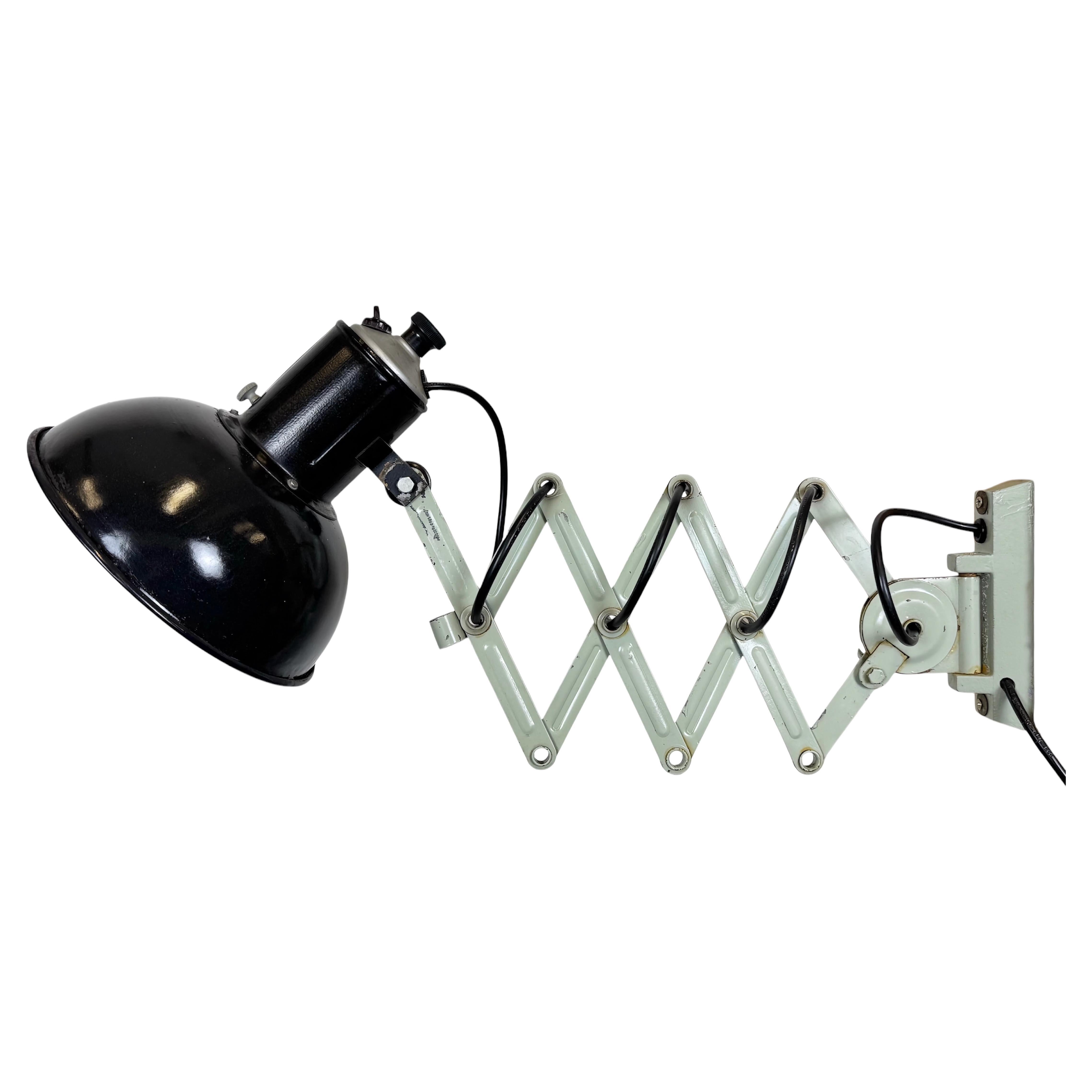 Industrial Black Enamel Scissor Wall Lamp, 1950s