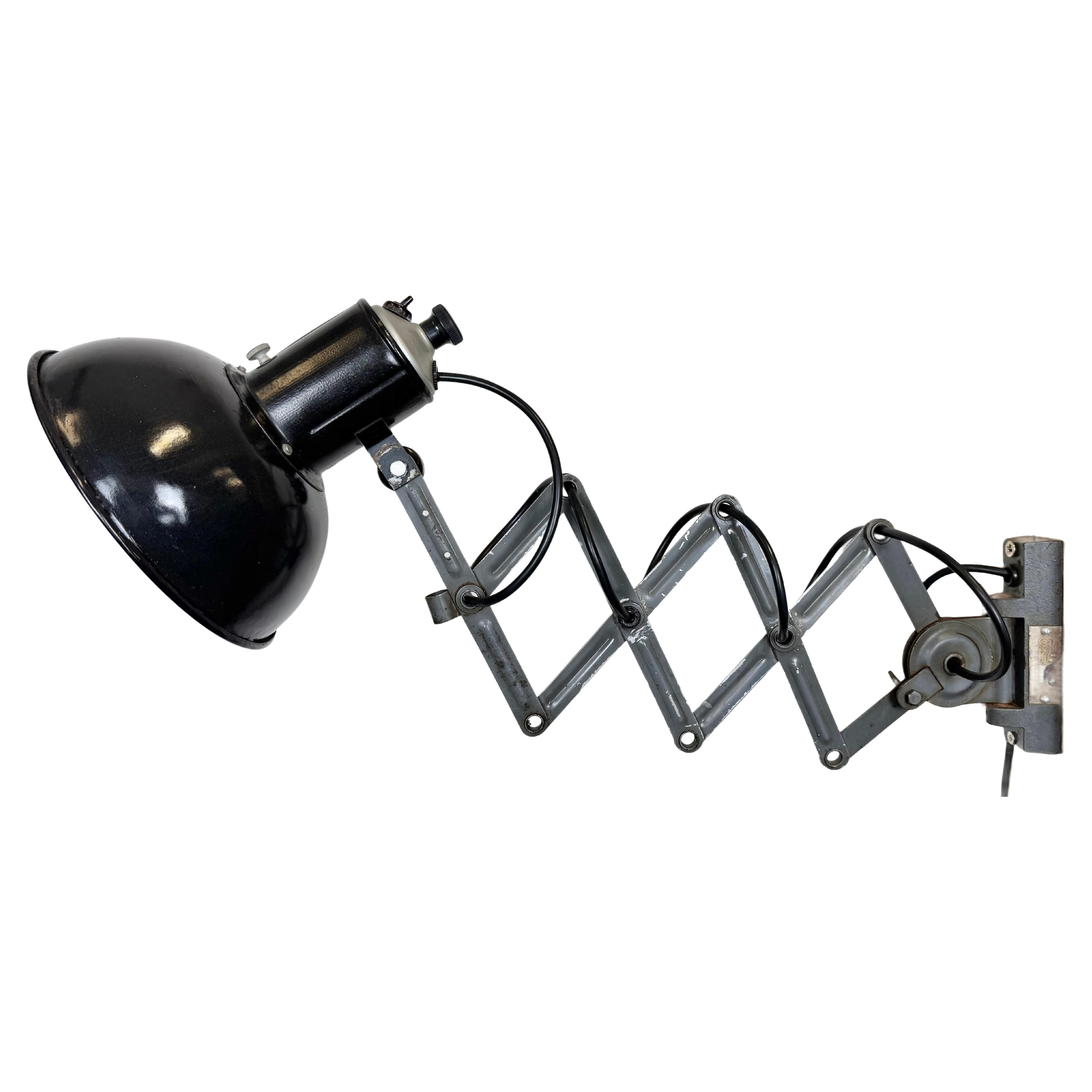 Industrial Black Enamel Scissor Wall Lamp, 1950s