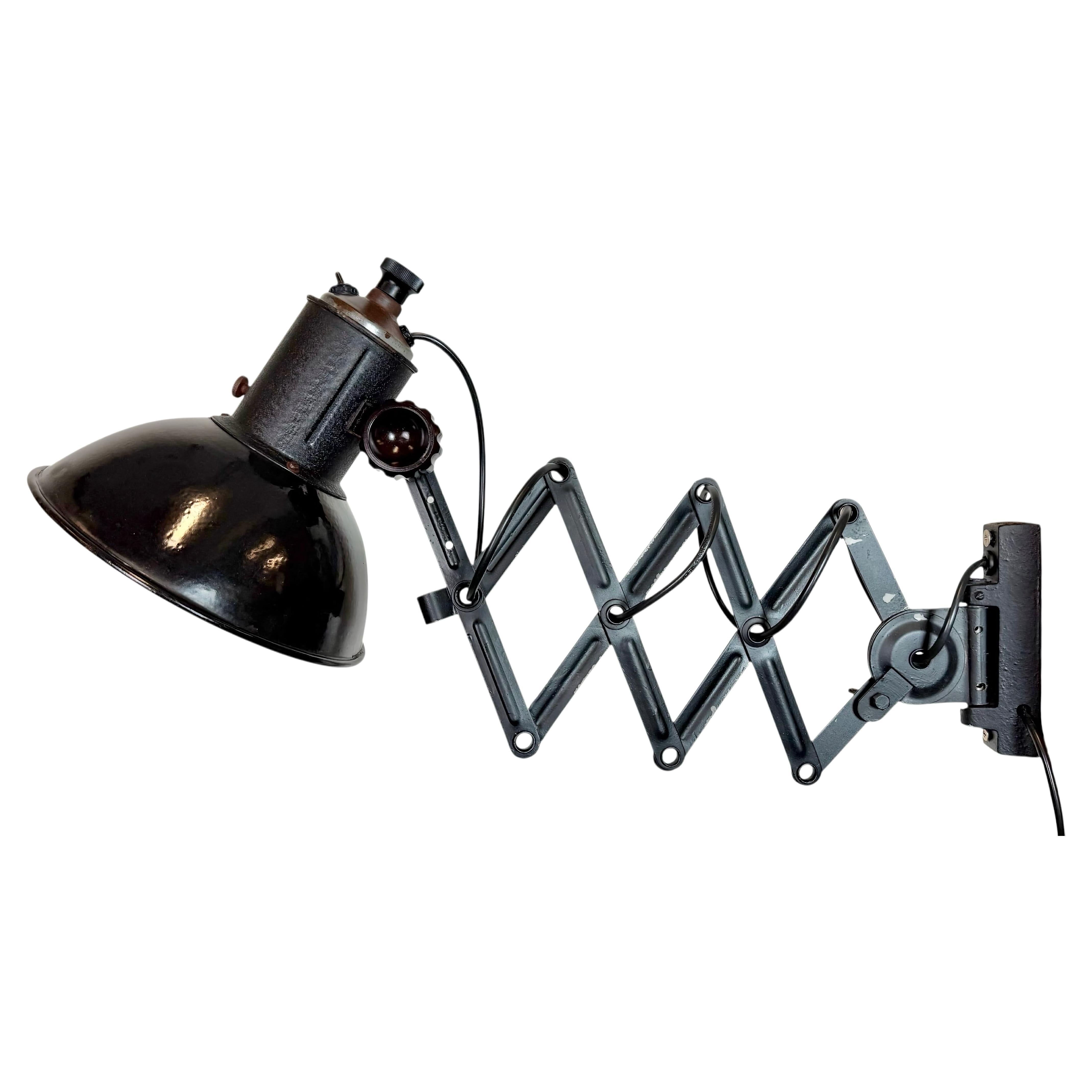 Industrial Black Enamel Scissor Wall Lamp, 1950s