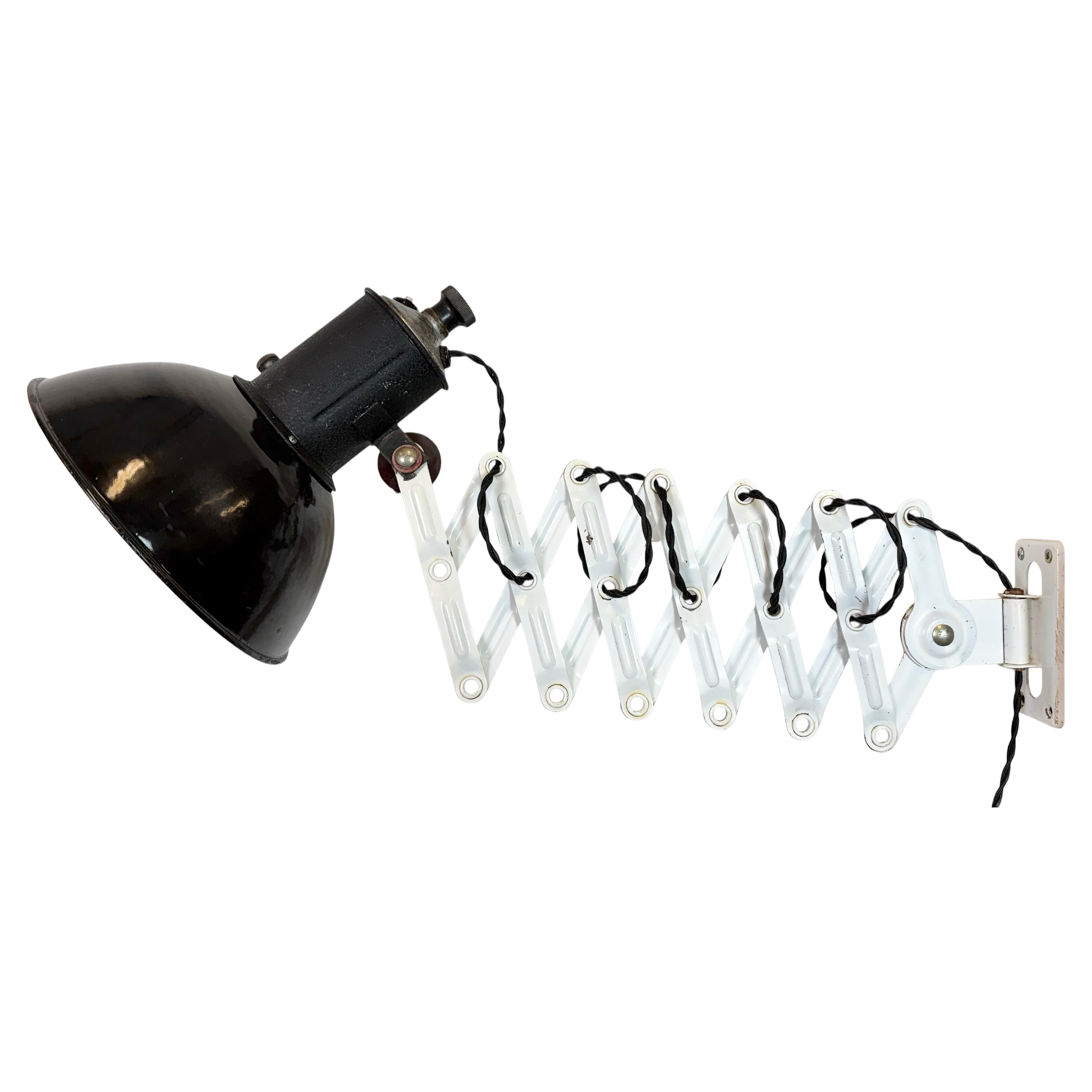 Industrial Black Enamel Scissor Wall Lamp, 1950s