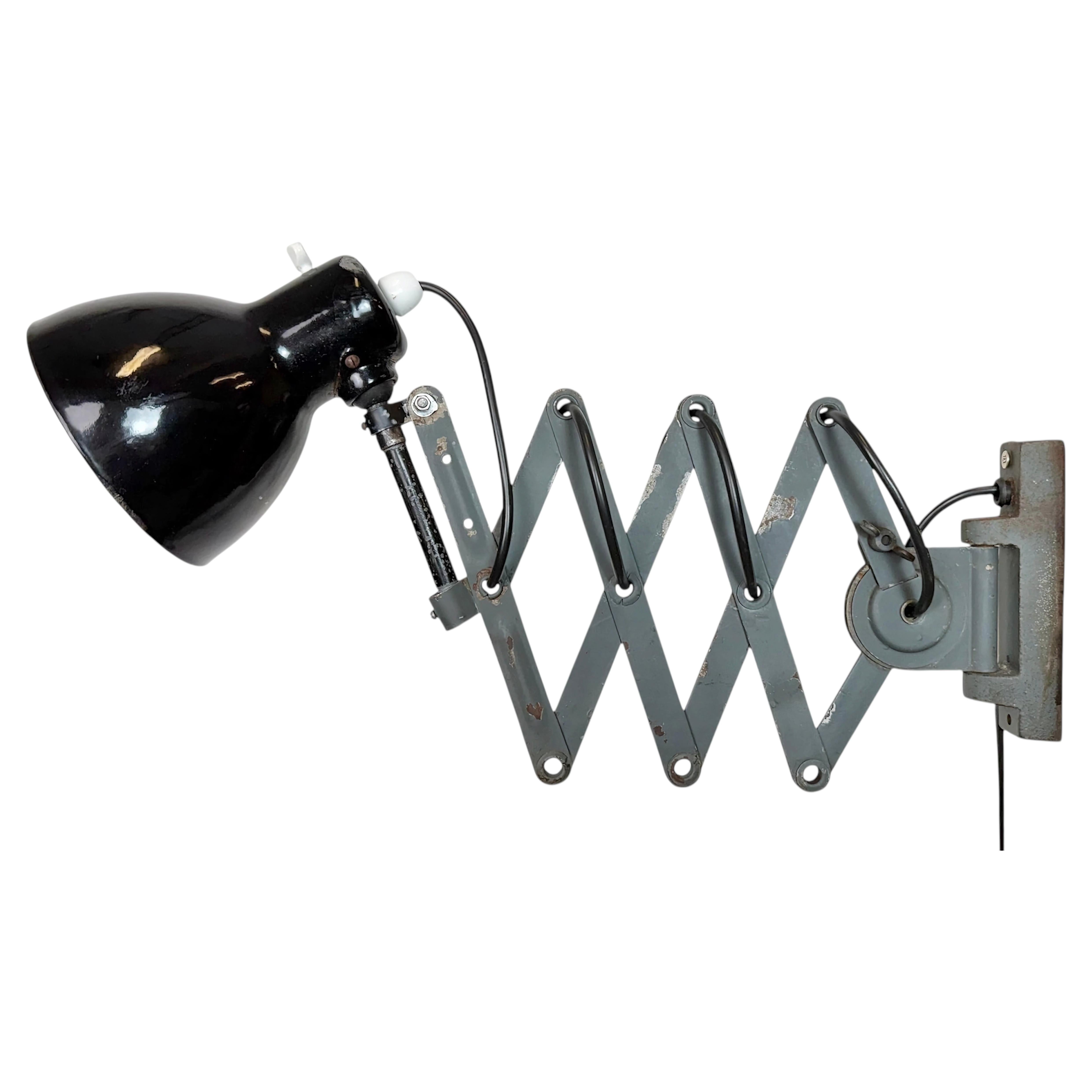 Industrial Black Enamel Scissor Wall Lamp, 1950s For Sale