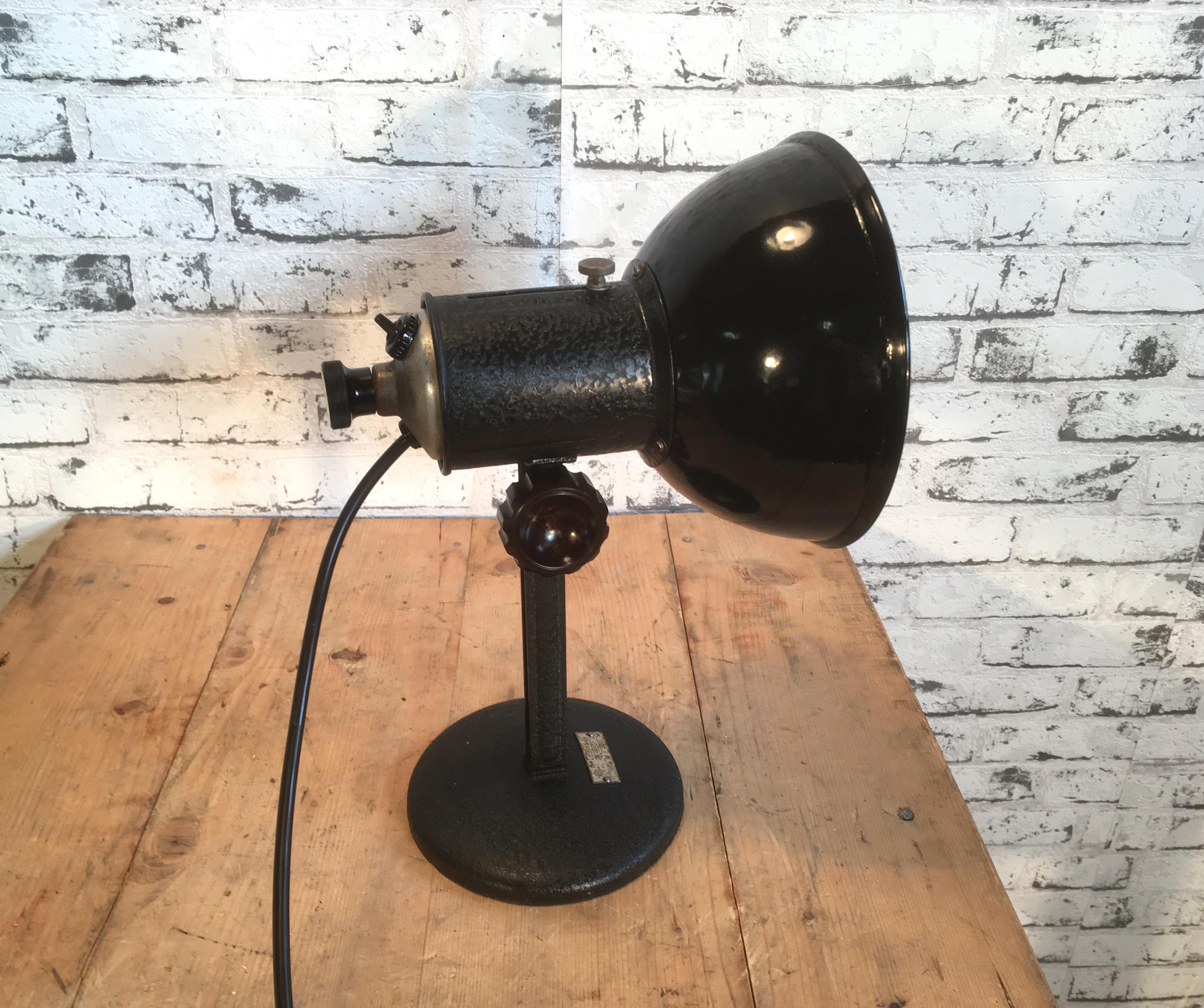 Industrial Black Enamel Table Lamp, 1950s In Good Condition In Kojetice, CZ