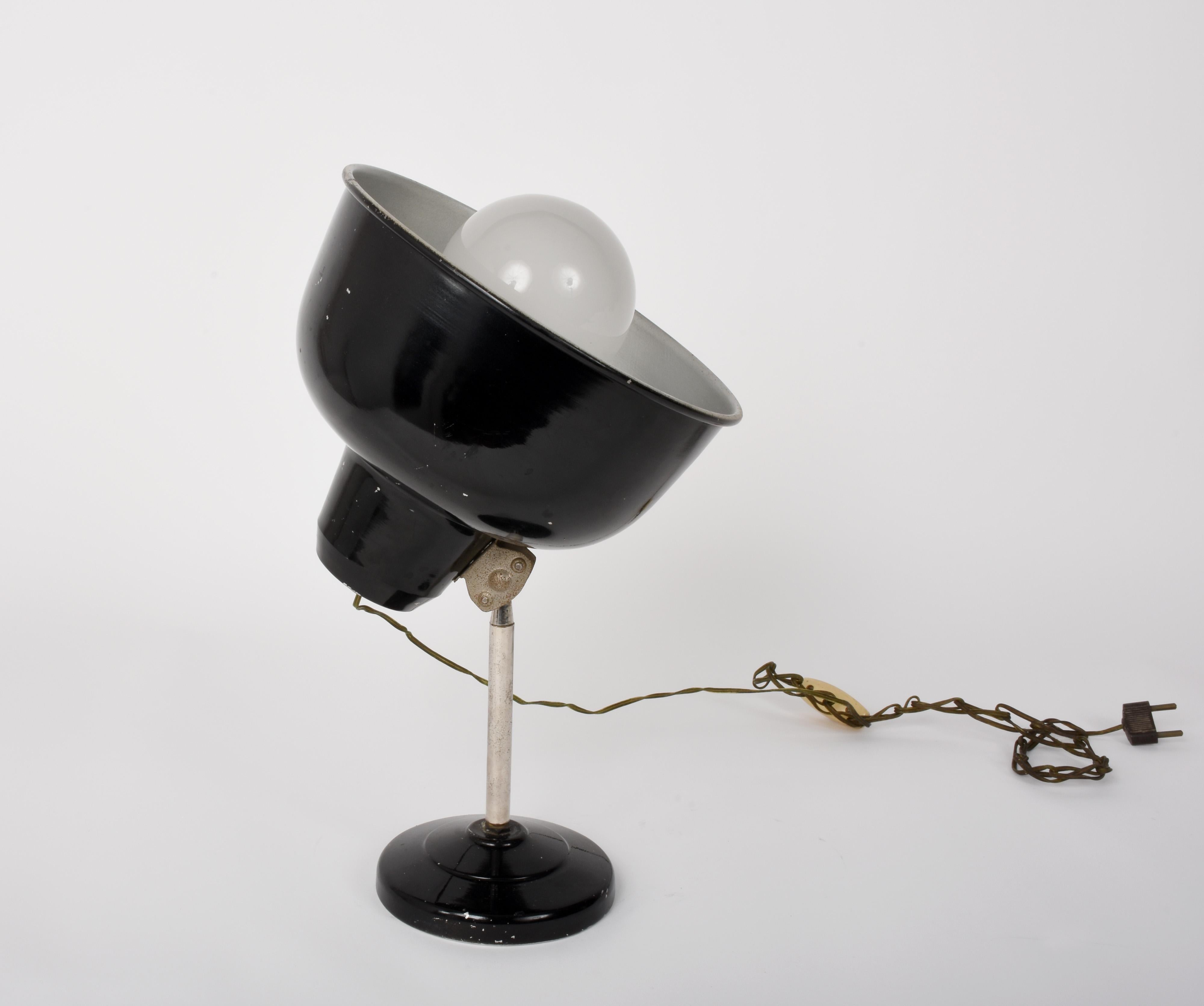 Industrial Black Enameled Metal Adjustable Italian Table Desk Lamp, 1940s For Sale 7