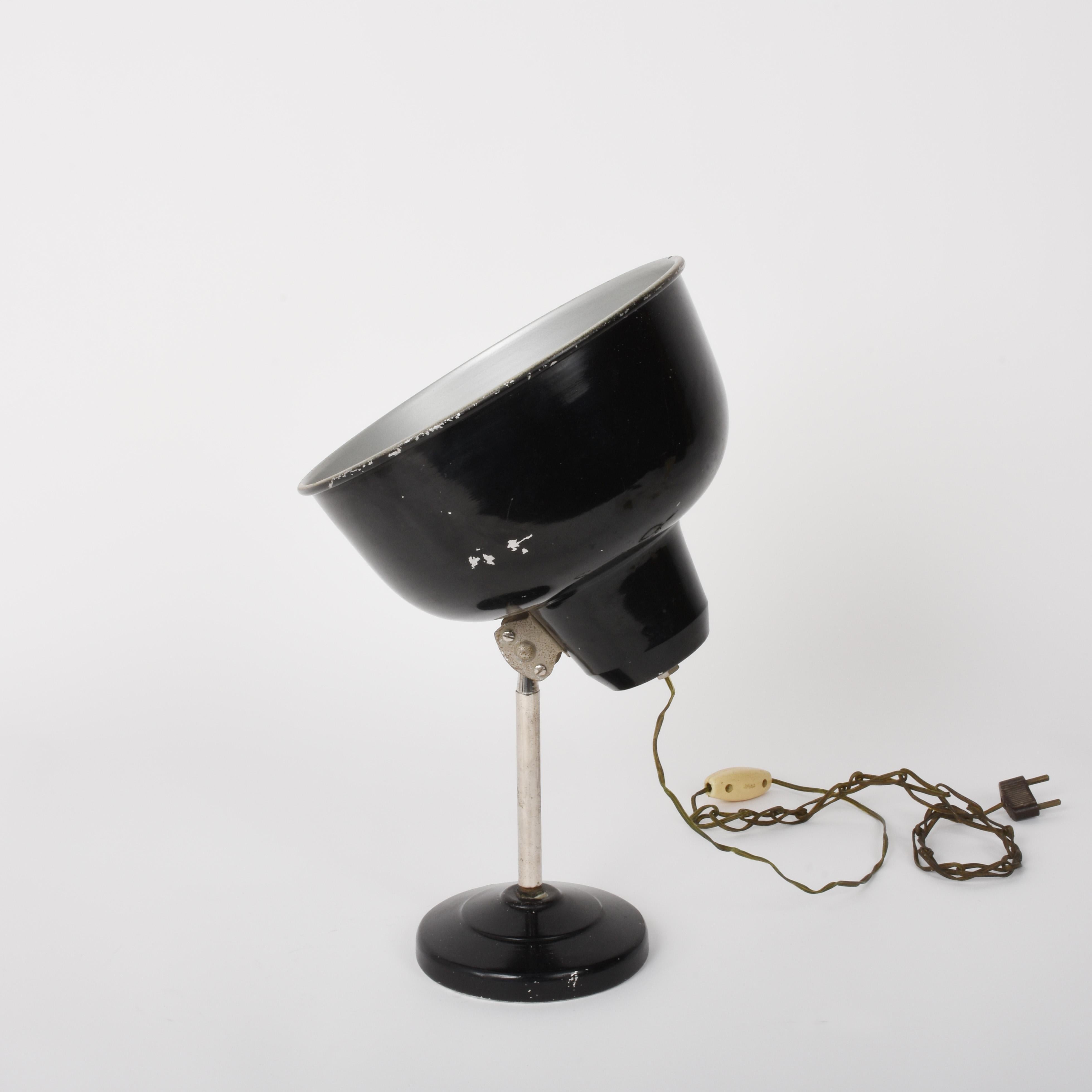Steel Industrial Black Enameled Metal Adjustable Italian Table Desk Lamp, 1940s For Sale