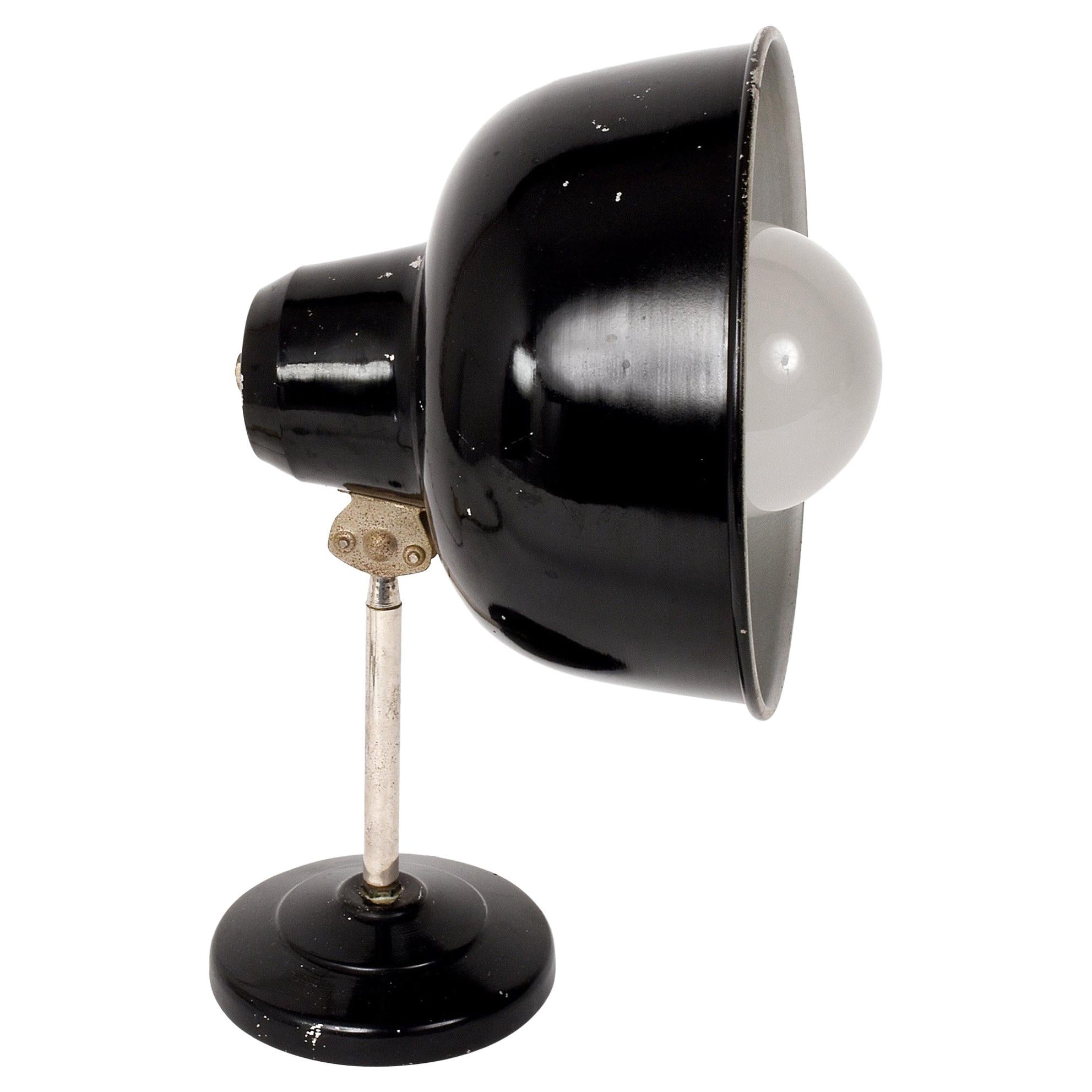 Lampe de bureau italienne industrielle réglable en métal émaillé noir, années 1940