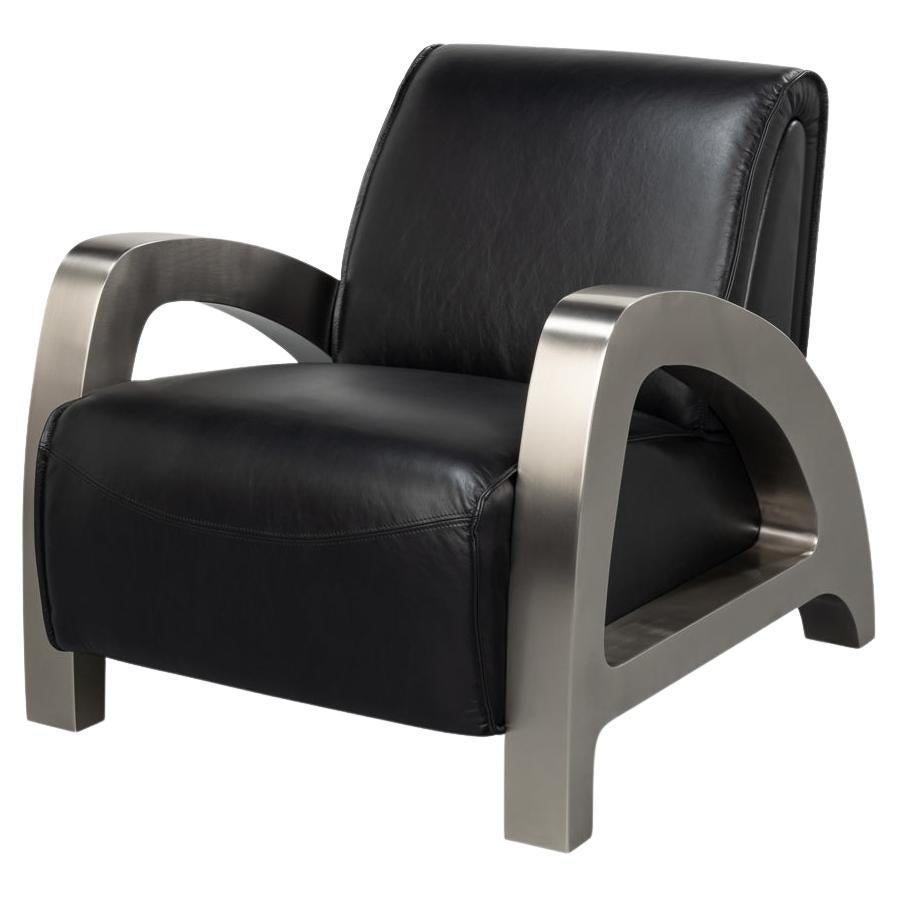 Industrial Black Leather Armchair